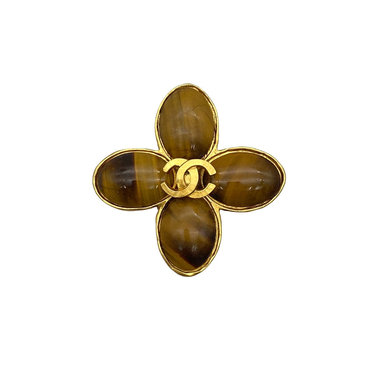Luxury Promise Japan VINTAGE CHANEL BROOCH FLOWER COCOMARK TIGER EYE GOLD ACCESSORY 95A 90319669