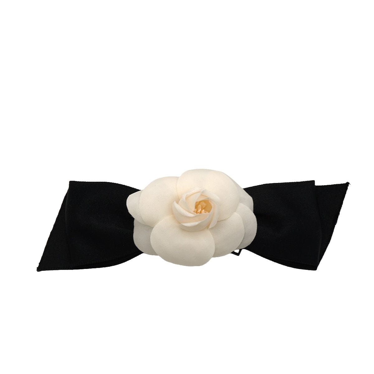 Luxury Promise Japan VINTAGE CHANEL CAMELLIA RIBBON VALLETTA BLACK WHITE HAIR ACCESSORY 90345163