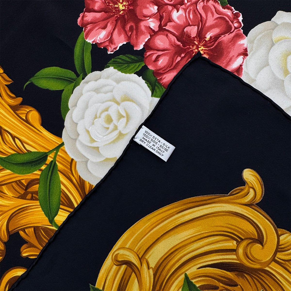 Luxury Promise Japan VINTAGE CHANEL CAMELLIA SCARF BLACK SILK 90324784