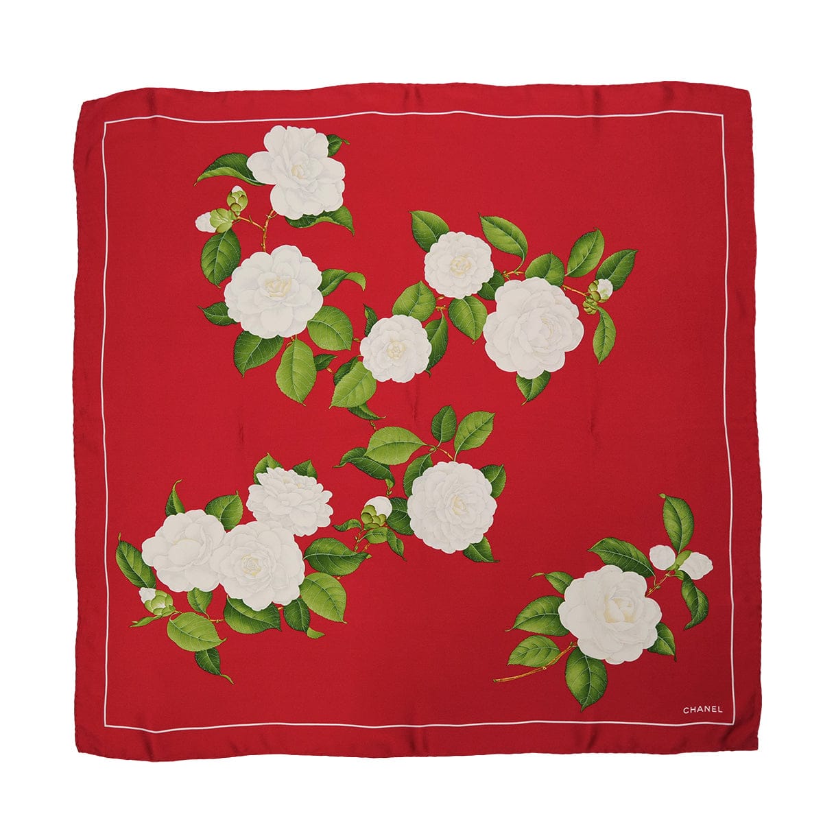 Luxury Promise Japan VINTAGE CHANEL CAMELLIA SCARF RED SILK 90323163