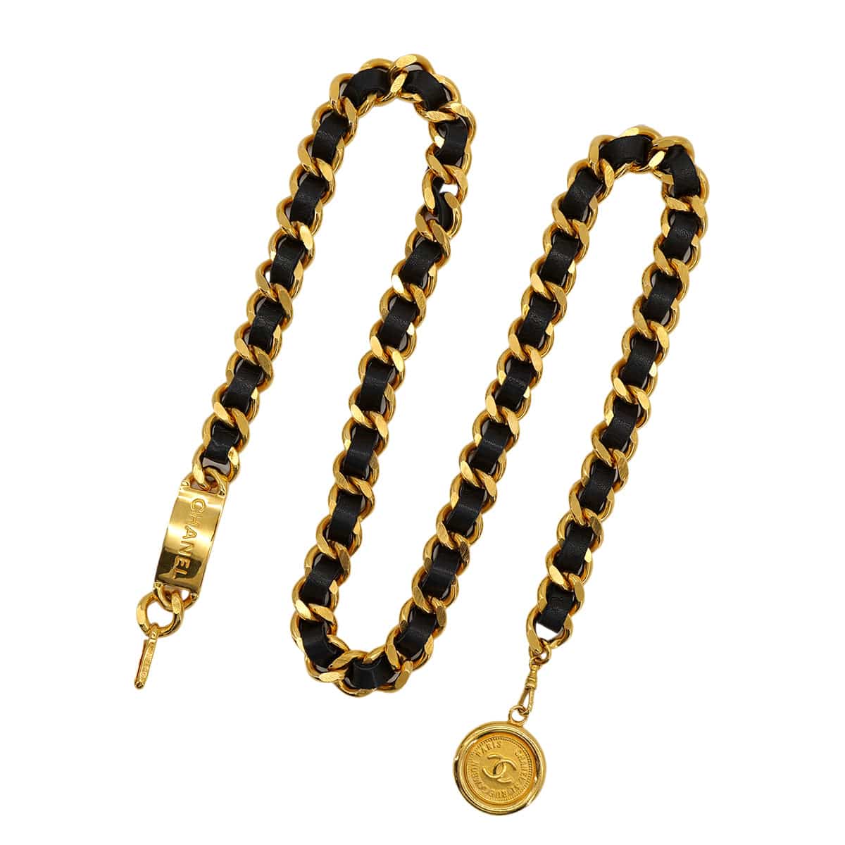 Luxury Promise Japan VINTAGE CHANEL CHAIN BELT COCOMARK BLACK GOLD LEATHER ACCESSORY 90324146