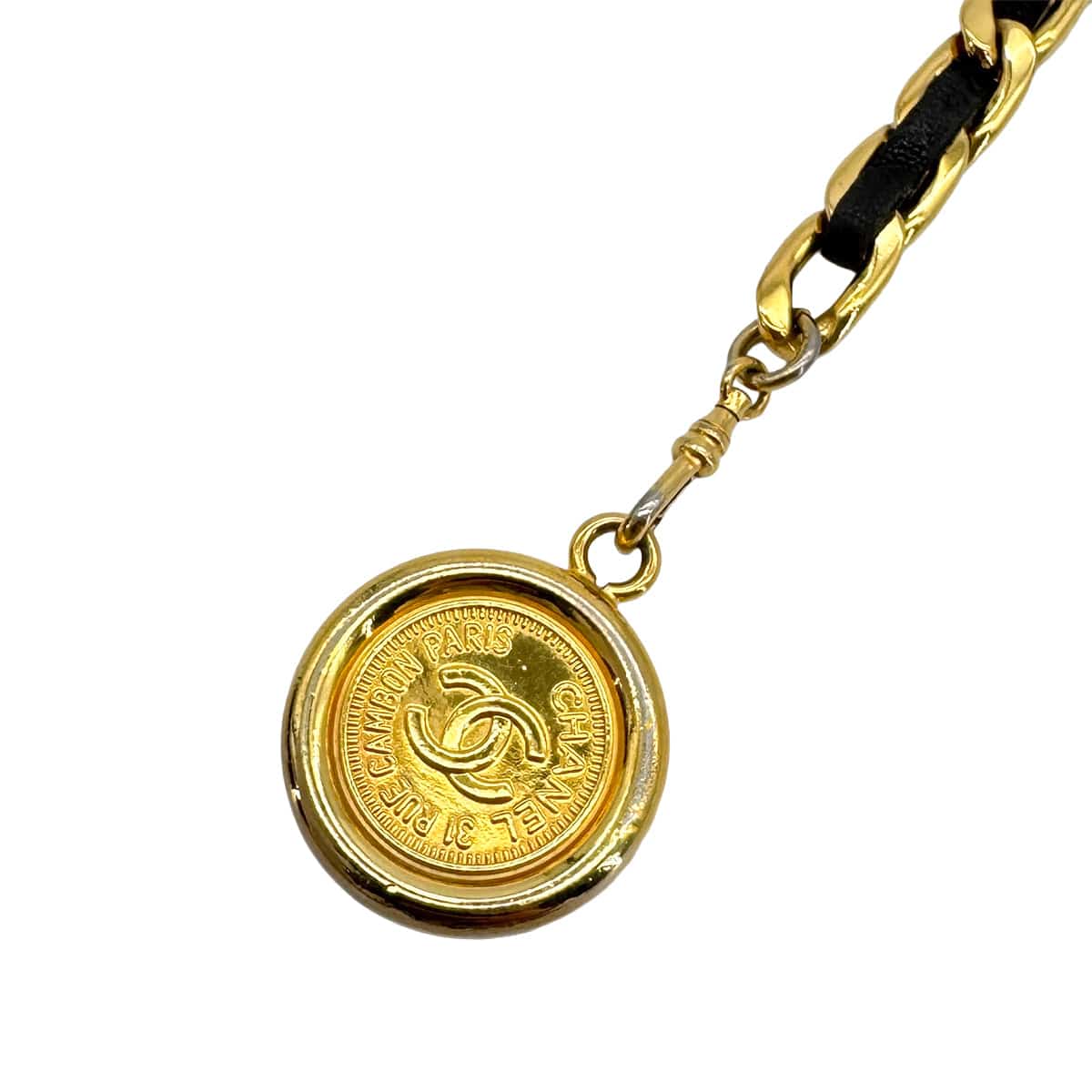 Luxury Promise Japan VINTAGE CHANEL CHAIN BELT COCOMARK BLACK GOLD LEATHER ACCESSORY 95A 90324127