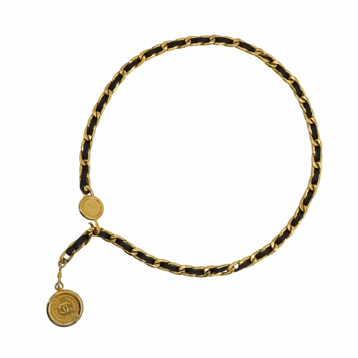 Luxury Promise Japan VINTAGE CHANEL CHAIN BELT COCOMARK BLACK GOLD LEATHER ACCESSORY 95A 90324127