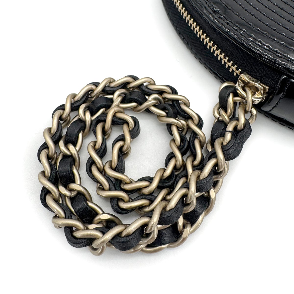 Luxury Promise Japan VINTAGE CHANEL CHAIN HAND BAG RECORD MOTIF BLACK PATENT LEATHER 90321009