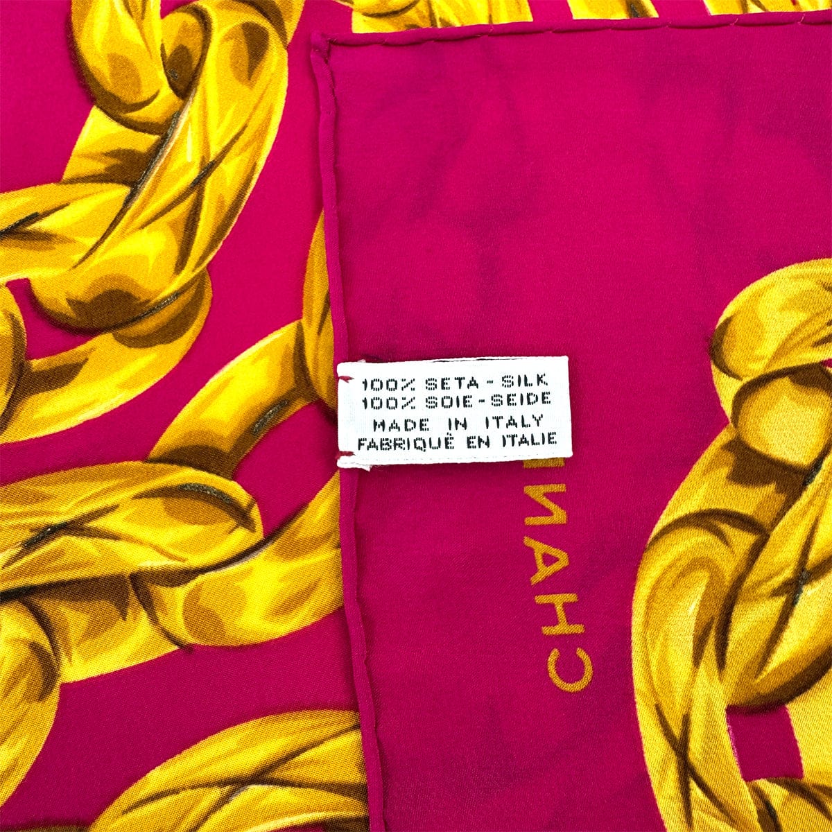 Luxury Promise Japan VINTAGE CHANEL CHAIN PATTERN SCARF PINK SILK 90324778