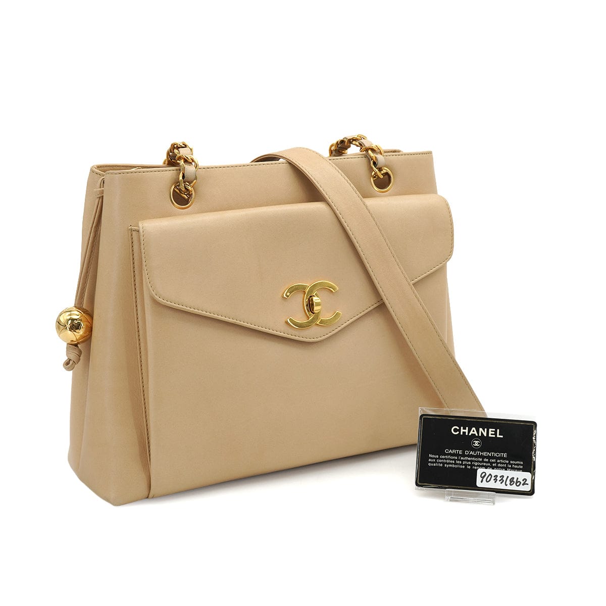 Luxury Promise Japan VINTAGE CHANEL CHAIN SHOULDER BAG BEIGE LAMB SKIN GOLD HARDWARE 90331862