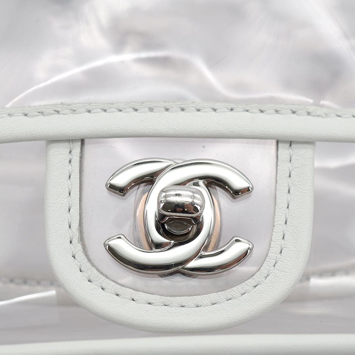Luxury Promise Japan VINTAGE CHANEL CHAIN SHOULDER BAG CLEAR WHITE VINYL LEATHER SILVER HARDWARE 90327098