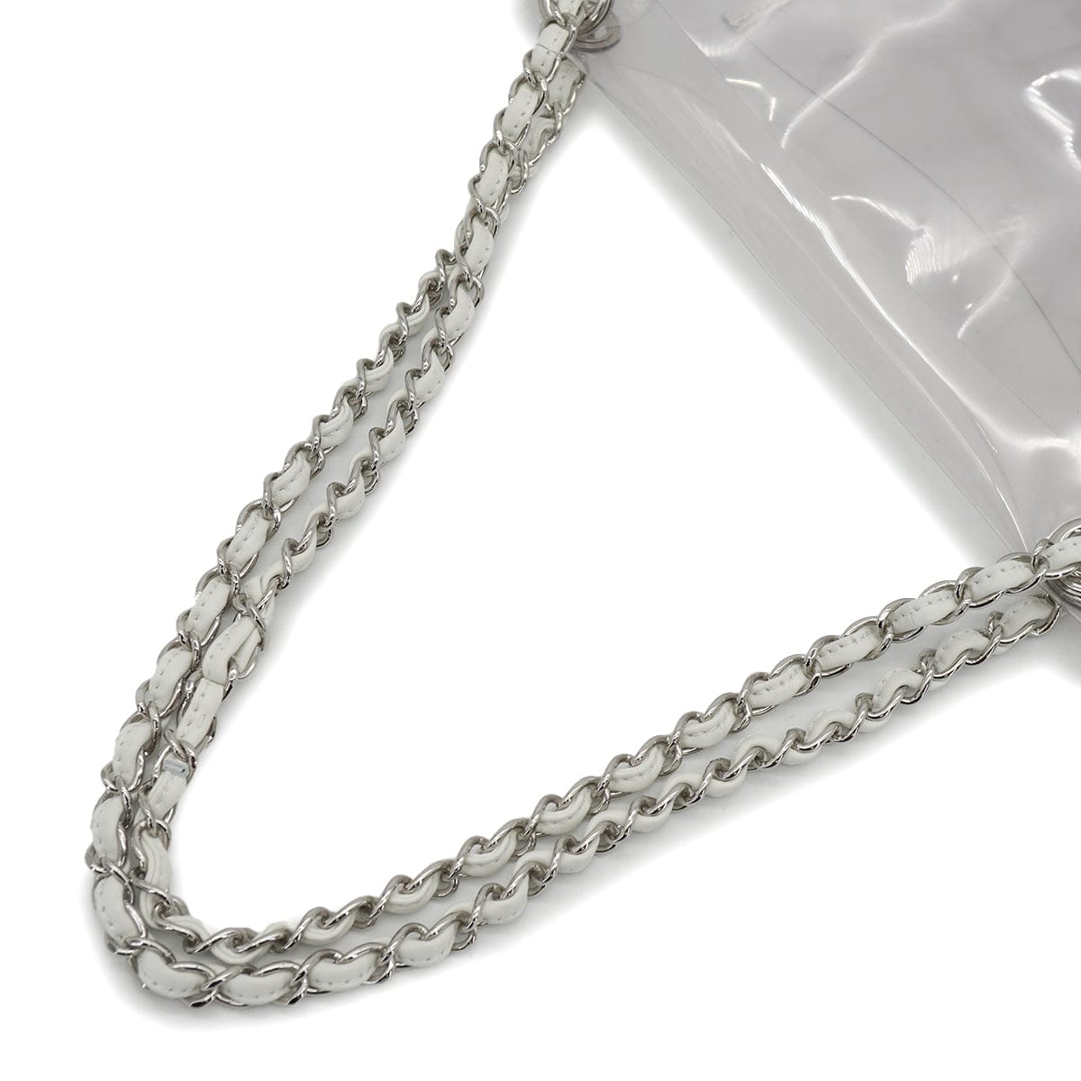 Luxury Promise Japan VINTAGE CHANEL CHAIN SHOULDER BAG CLEAR WHITE VINYL LEATHER SILVER HARDWARE 90327098