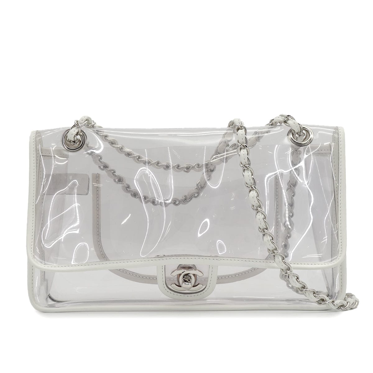 Luxury Promise Japan VINTAGE CHANEL CHAIN SHOULDER BAG CLEAR WHITE VINYL LEATHER SILVER HARDWARE 90327098