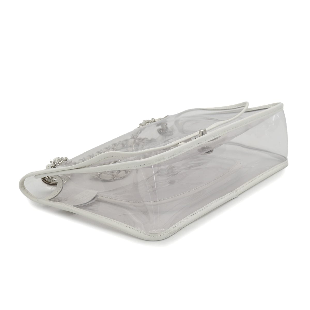 Luxury Promise Japan VINTAGE CHANEL CHAIN SHOULDER BAG CLEAR WHITE VINYL LEATHER SILVER HARDWARE 90327098