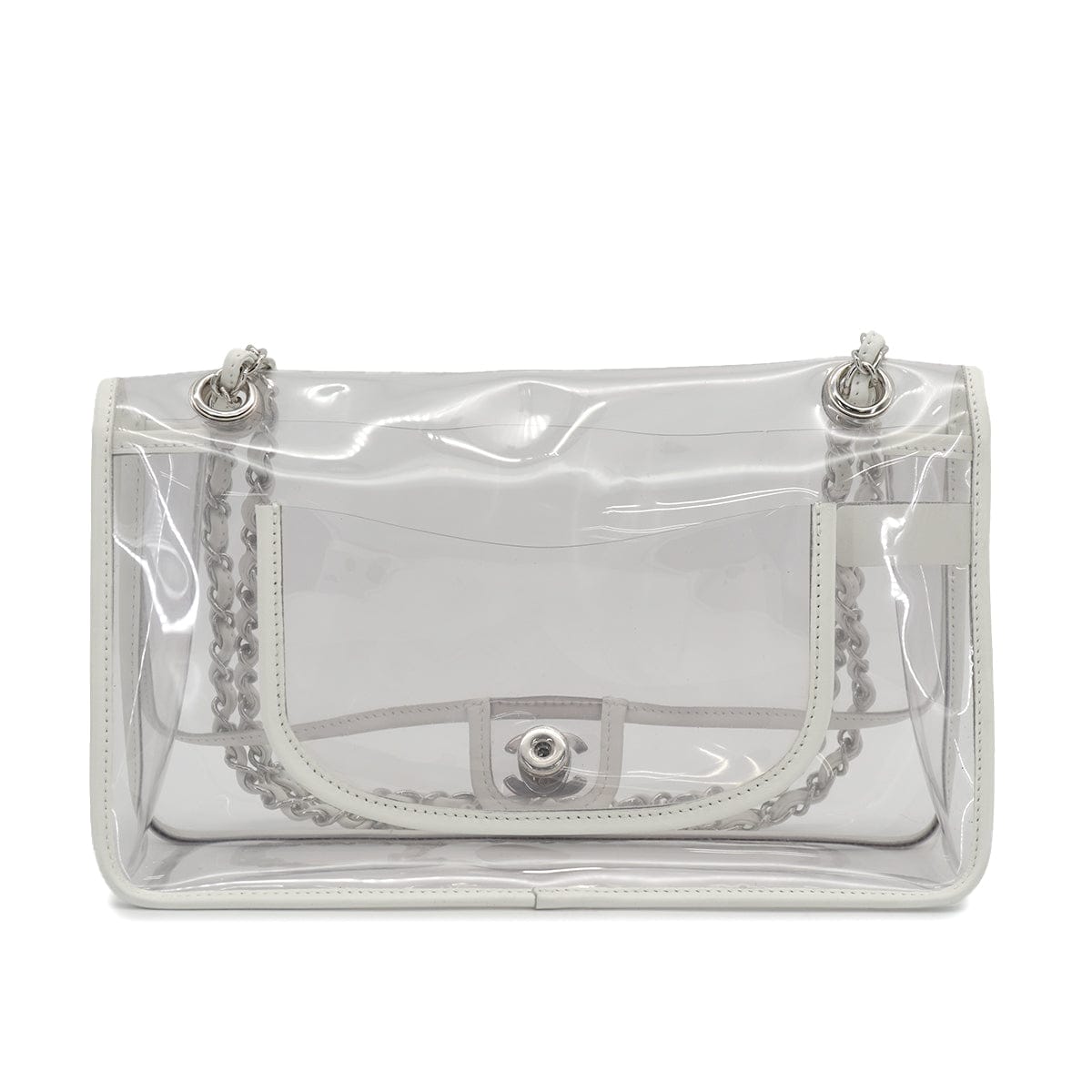 Luxury Promise Japan VINTAGE CHANEL CHAIN SHOULDER BAG CLEAR WHITE VINYL LEATHER SILVER HARDWARE 90327098
