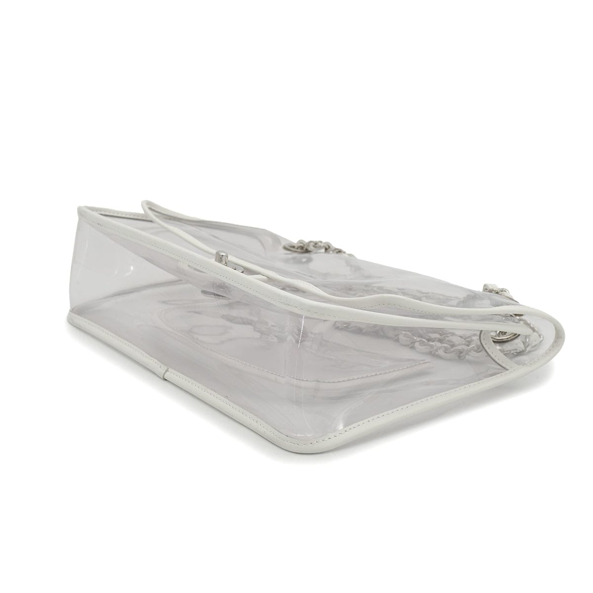 Luxury Promise Japan VINTAGE CHANEL CHAIN SHOULDER BAG CLEAR WHITE VINYL LEATHER SILVER HARDWARE 90327098