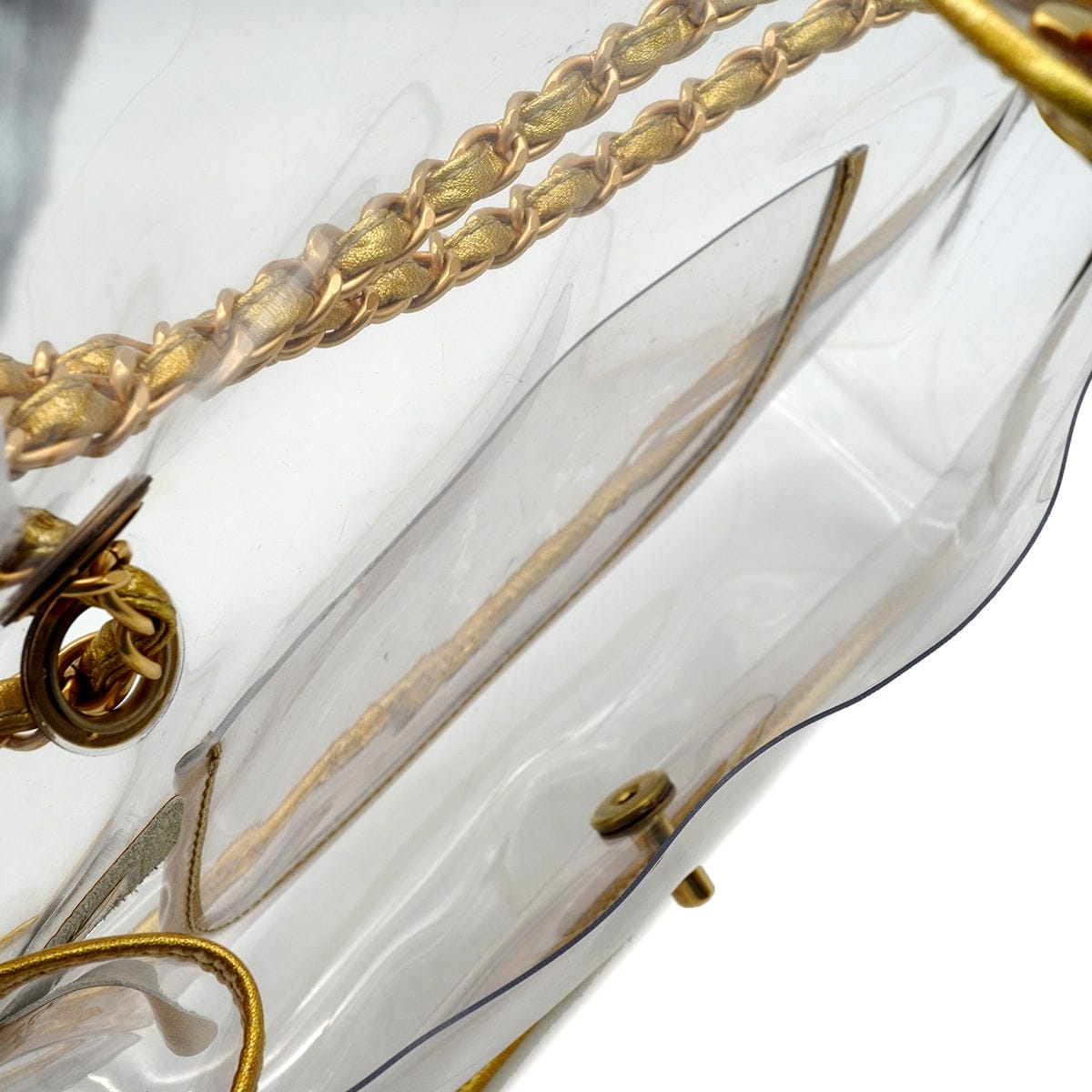 Luxury Promise Japan VINTAGE  CHANEL CHAIN SHOULDER BAG GOLD CLEAR VINYL LEATHER GOLD HARDWARE 90343016
