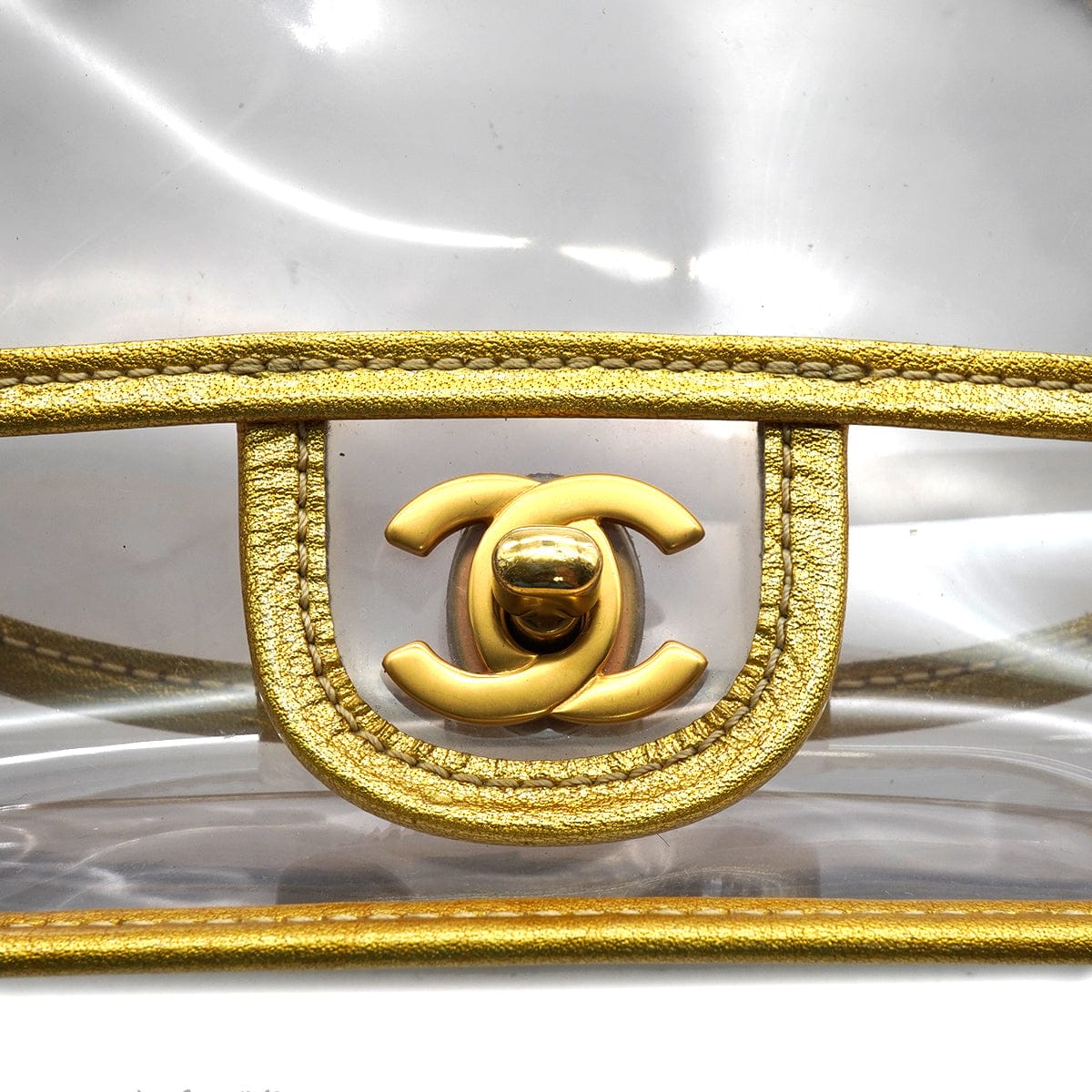 Luxury Promise Japan VINTAGE  CHANEL CHAIN SHOULDER BAG GOLD CLEAR VINYL LEATHER GOLD HARDWARE 90343016