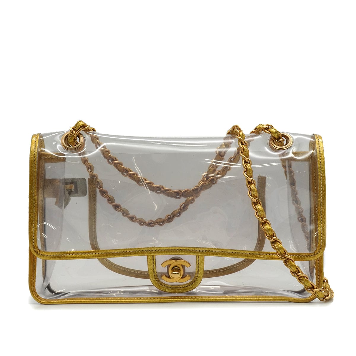 Luxury Promise Japan VINTAGE  CHANEL CHAIN SHOULDER BAG GOLD CLEAR VINYL LEATHER GOLD HARDWARE 90343016