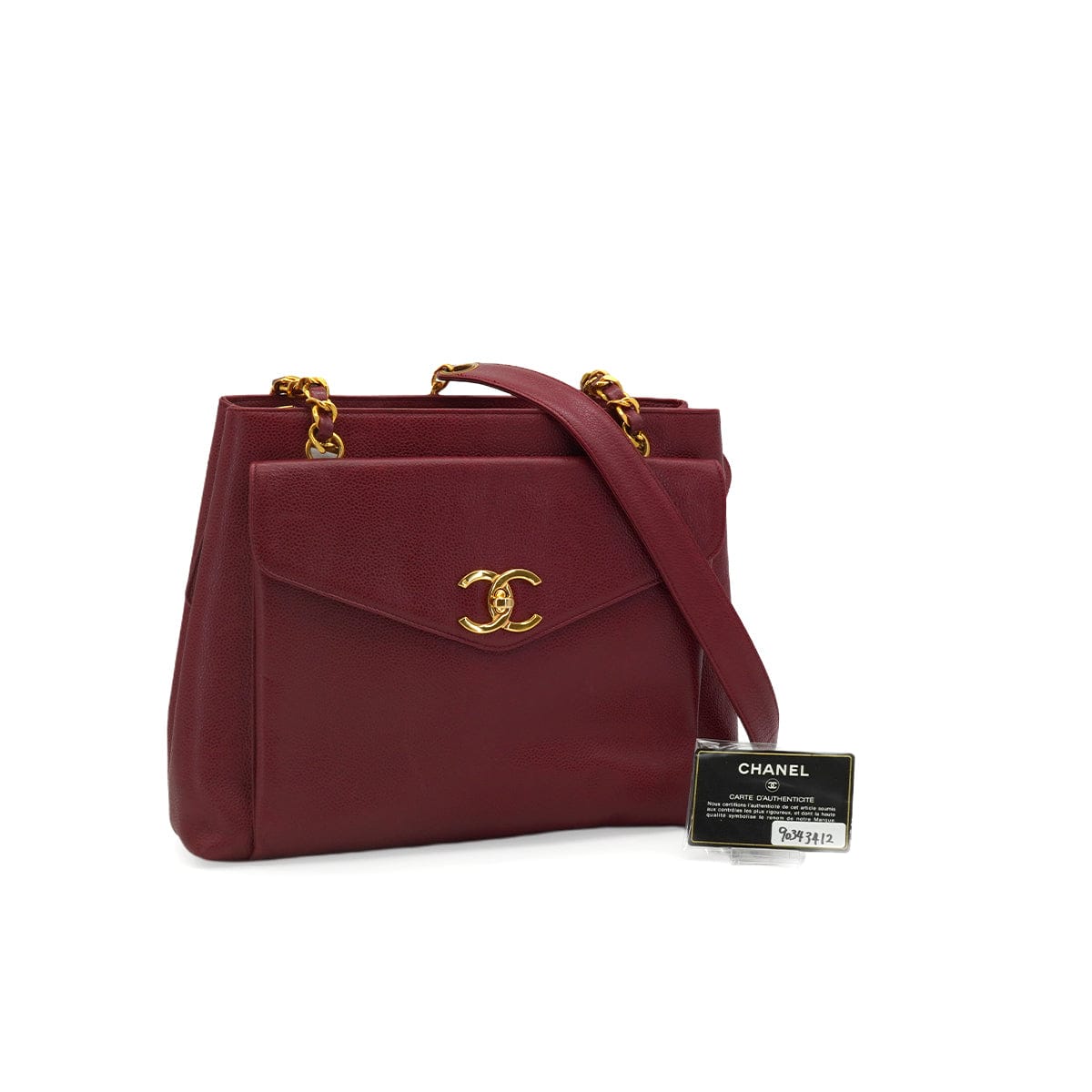 VINTAGE CHANEL CHAIN SHOULDER BAG RED CAVIAR SKIN GOLD HARDWARE 90343412
