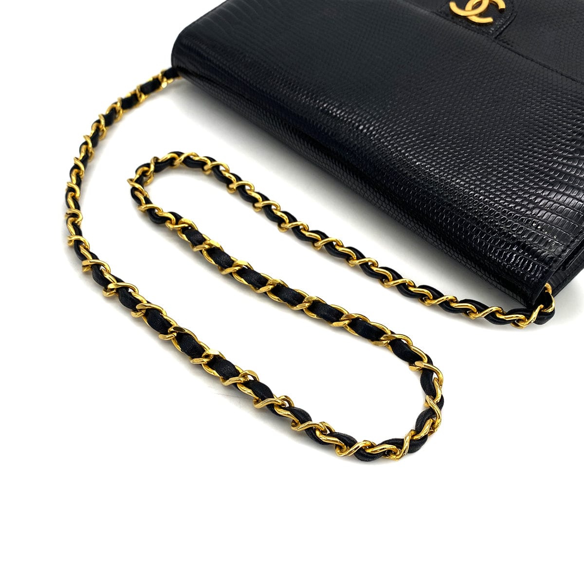 Luxury Promise Japan VINTAGE CHANEL CHAIN SHUOLDER BAG BLACK LIZARD GOLD HARDWARE 90324813