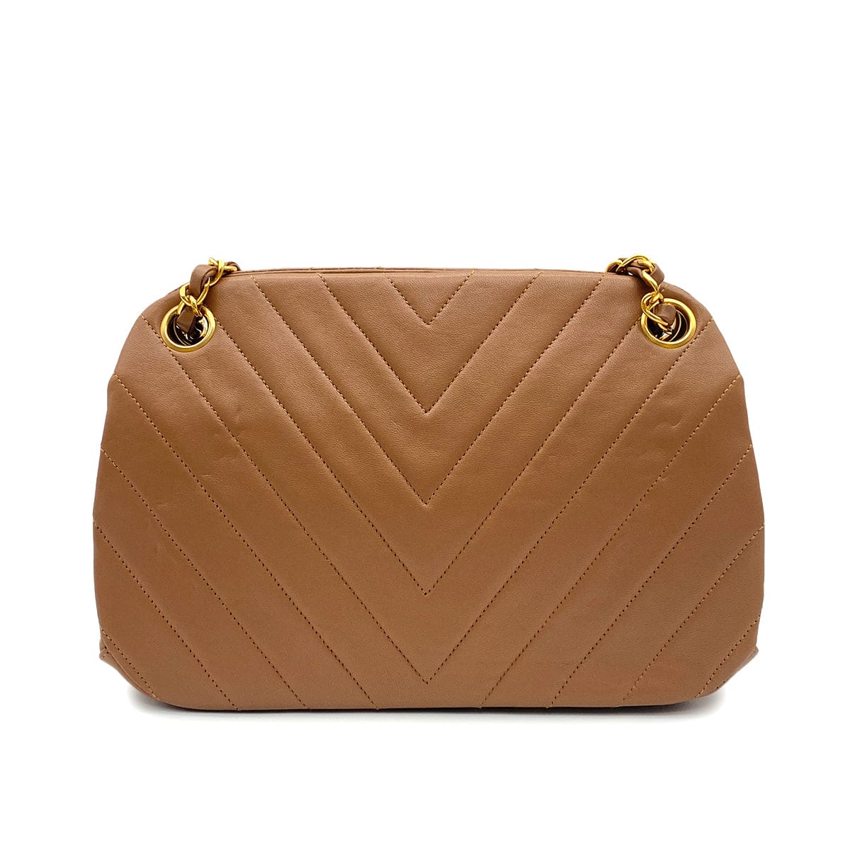 Luxury Promise Japan VINTAGE CHANEL CHEVRON CHAIN SHOULDER BAG CAMEL LAMB SKIN GOLD HARDWARE 90324814