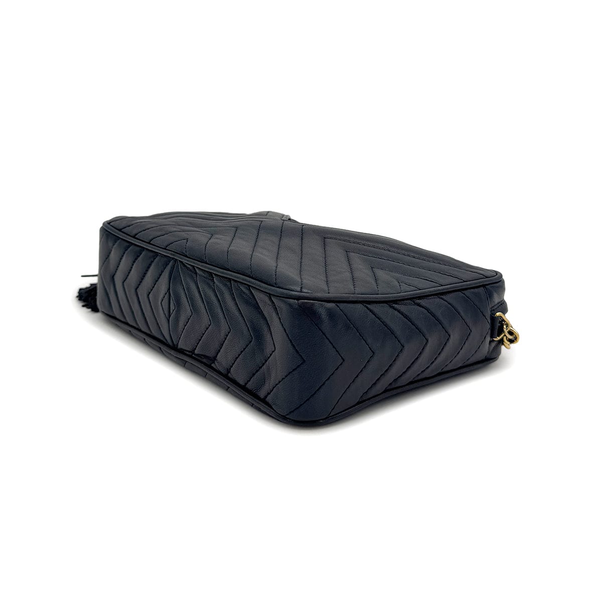 Luxury Promise Japan VINTAGE CHANEL CHEVRON FRINGE CHAIN SHOULDER BAG NAVY LAMB SKIN GOLD HARDWARE 90323146
