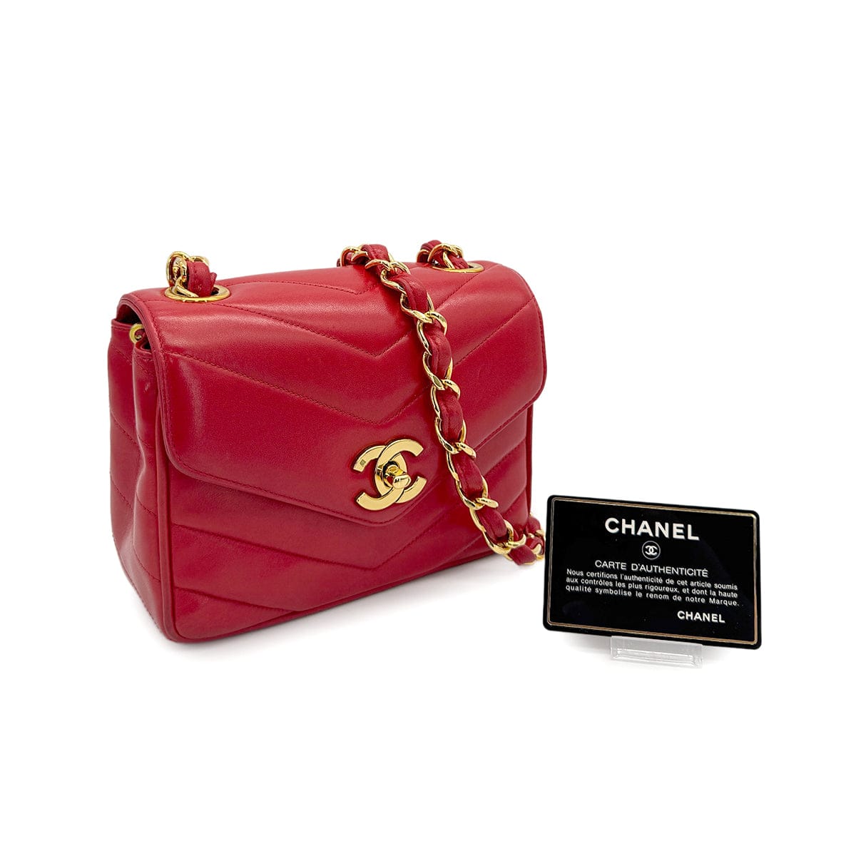 Luxury Promise Japan VINTAGE CHANEL CHEVRON V STITCH CHAIN SHOULDER BAG RED LAMB SKIN GOLD HARDWARE 90321155