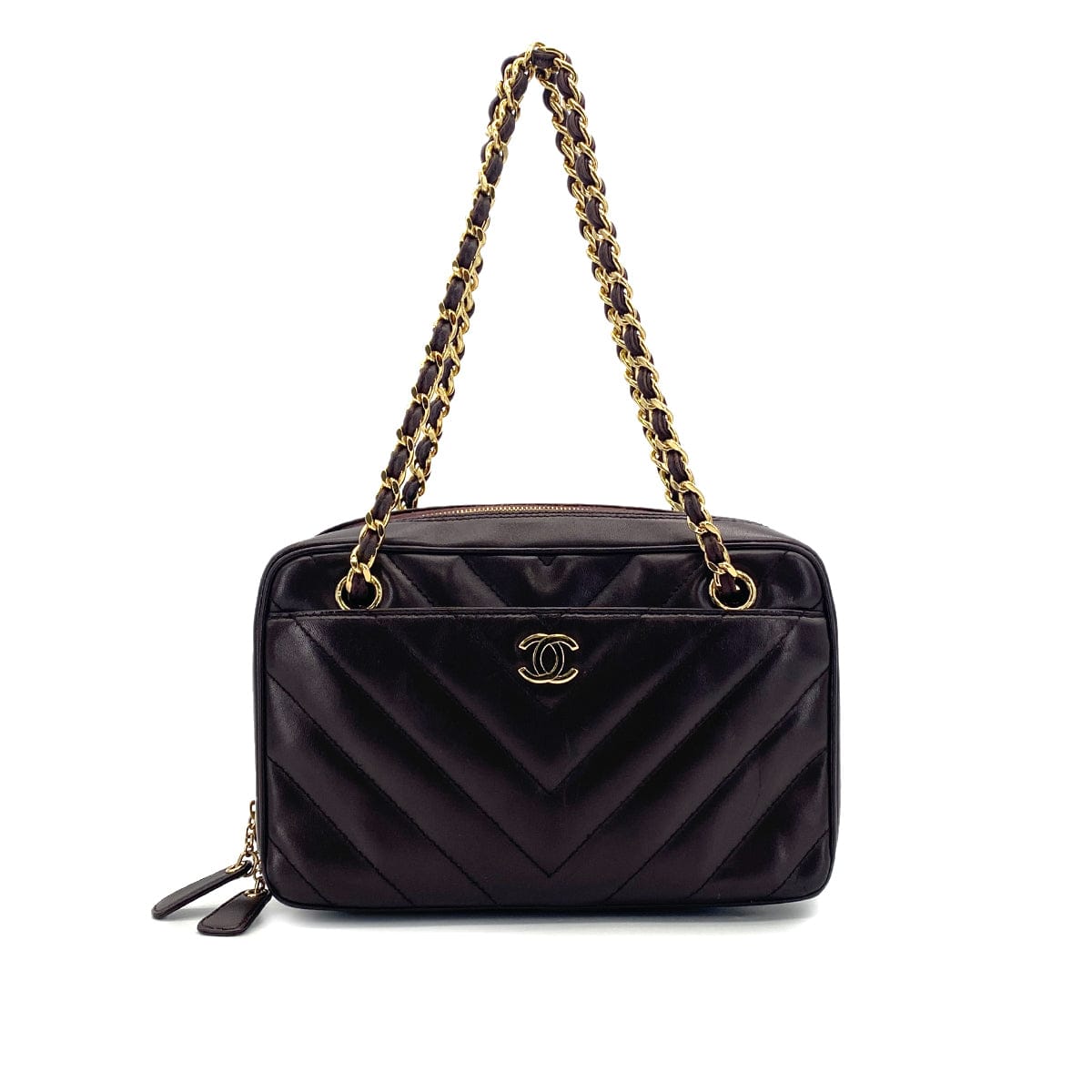 Luxury Promise Japan VINTAGE CHANEL CHEVRON V STITCH CHAIN SHUOLDER BAG BROWN LAMB SKIN GOLD HARDWARE 90318212