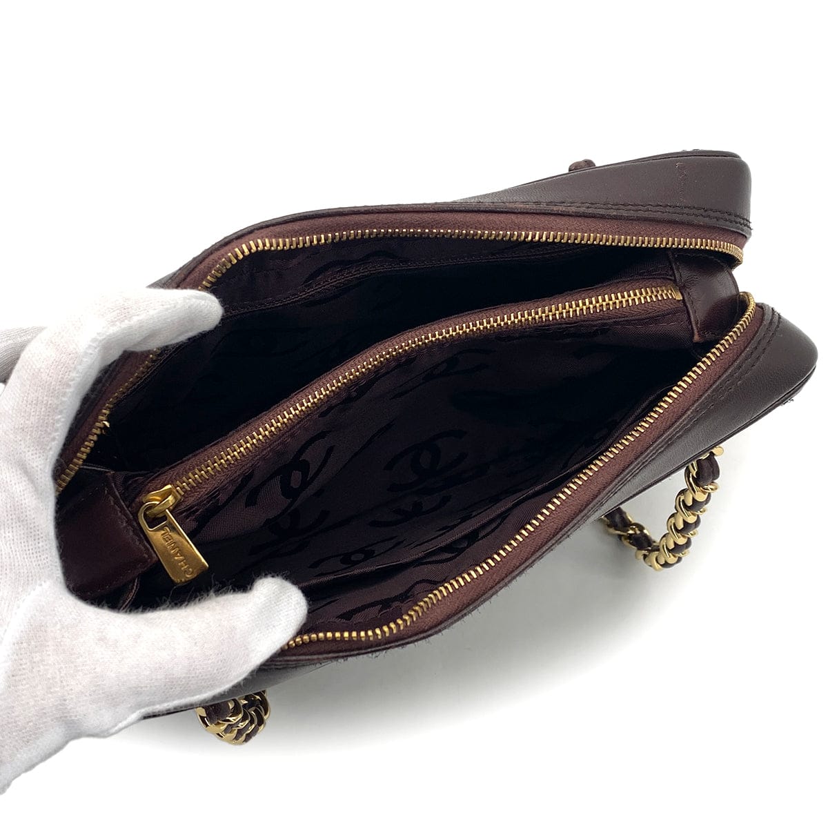 Luxury Promise Japan VINTAGE CHANEL CHEVRON V STITCH CHAIN SHUOLDER BAG BROWN LAMB SKIN GOLD HARDWARE 90318212