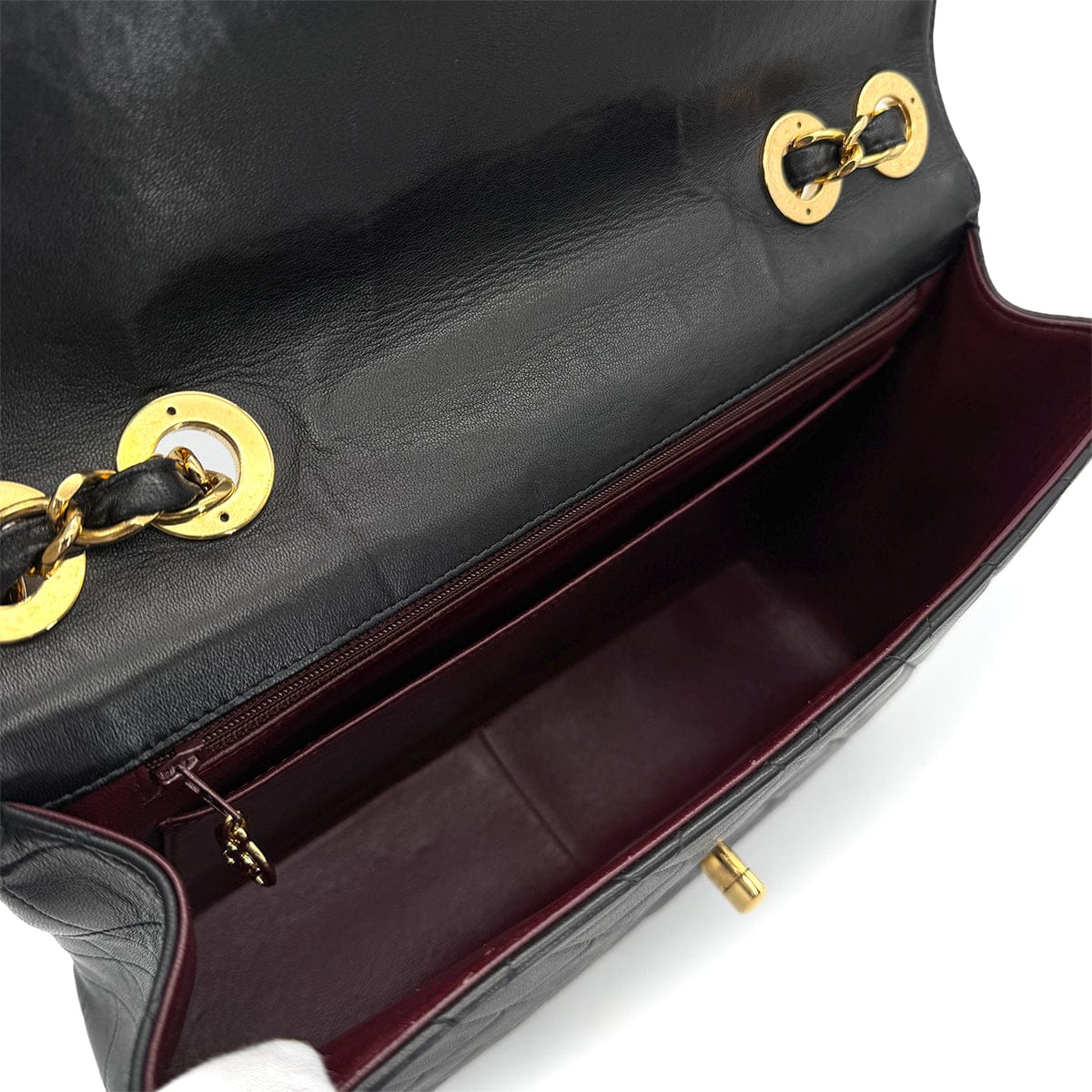 Luxury Promise Japan VINTAGE CHANEL CLASSIC FLAP JUMBO CHAIN SHOULDER BAG BLACK LAMB SKIN GOLD HARDWARE 90322527