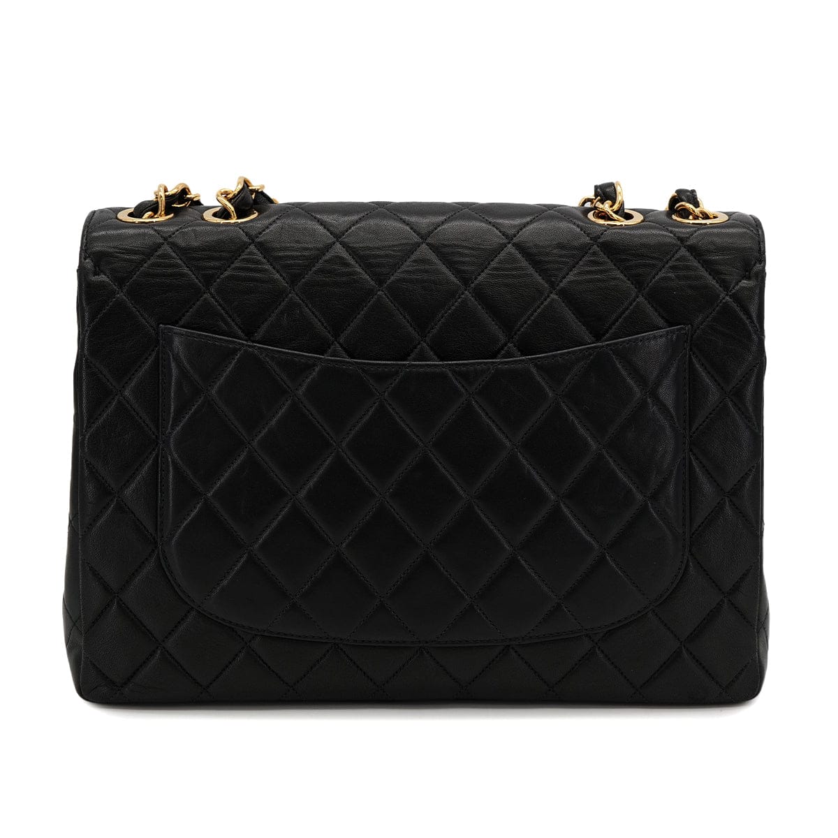 Luxury Promise Japan VINTAGE CHANEL CLASSIC FLAP JUMBO CHAIN SHOULDER BAG BLACK LAMB SKIN GOLD HARDWARE 90322527