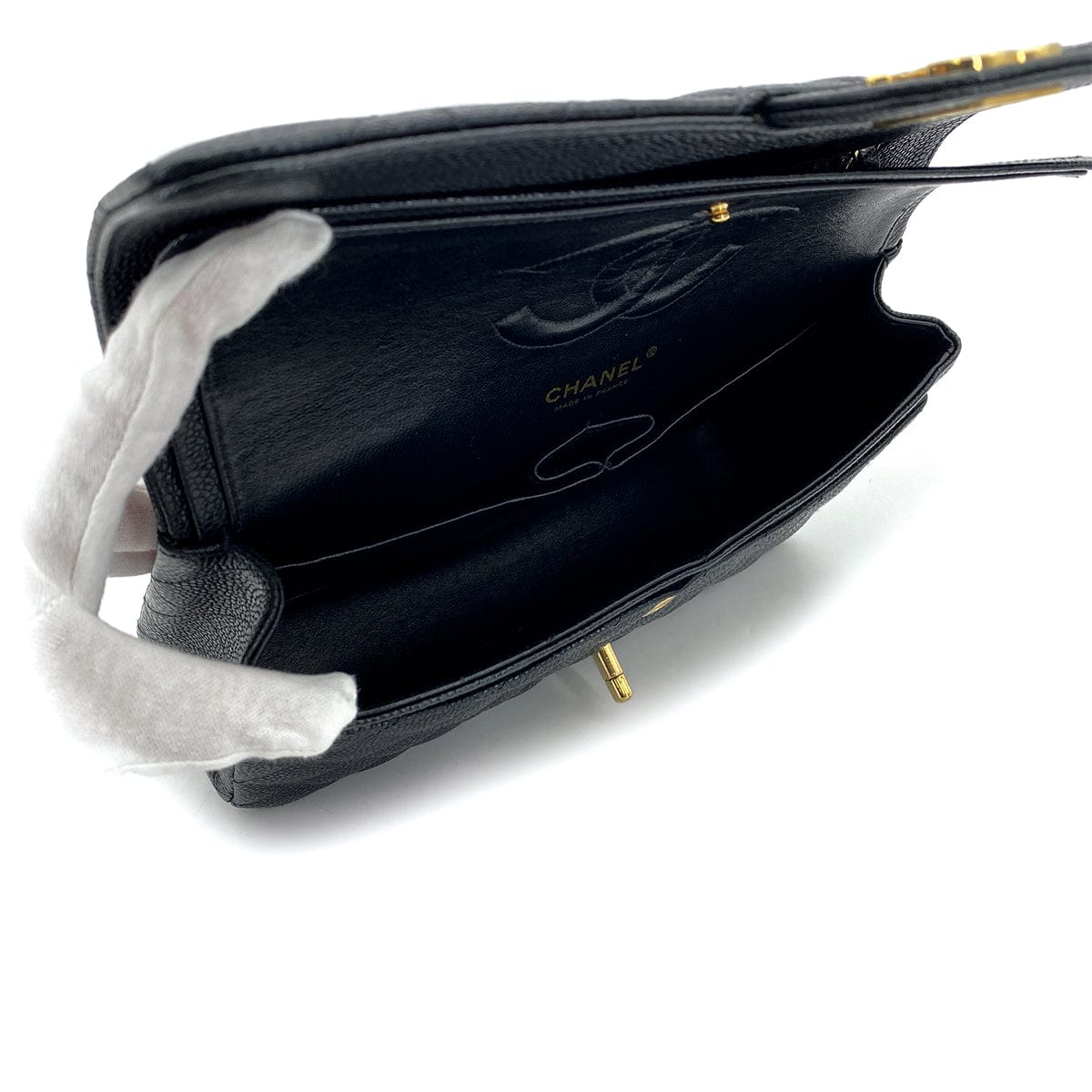 Luxury Promise Japan VINTAGE CHANEL CLASSIC FLAP MEDIUM CHAIN SHOULDER BAG BLACK CAVIAR SKIN GOLD HARDWARE 90311054