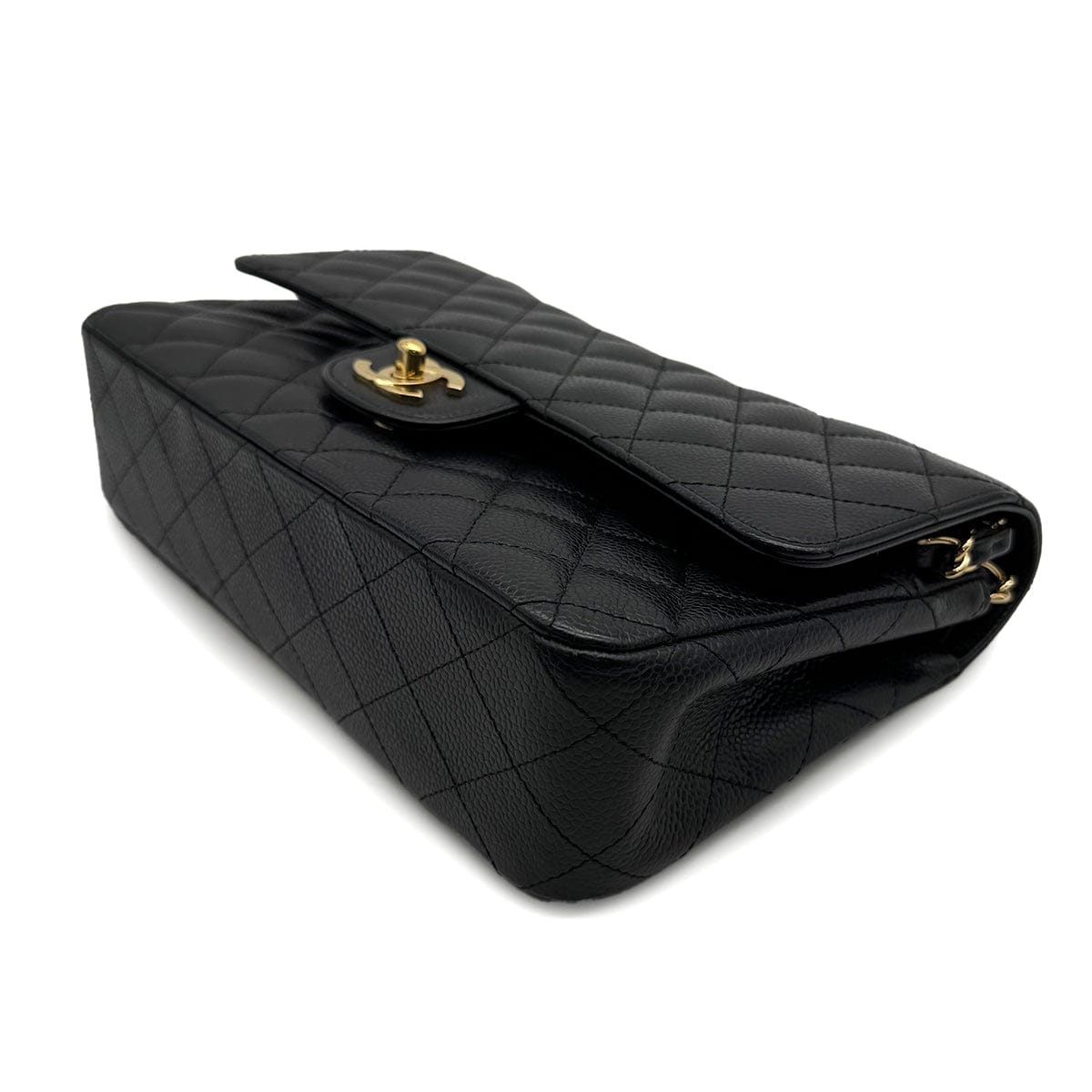 Luxury Promise Japan VINTAGE CHANEL CLASSIC FLAP MEDIUM CHAIN SHOULDER BAG BLACK CAVIAR SKIN GOLD HARDWARE 90313862