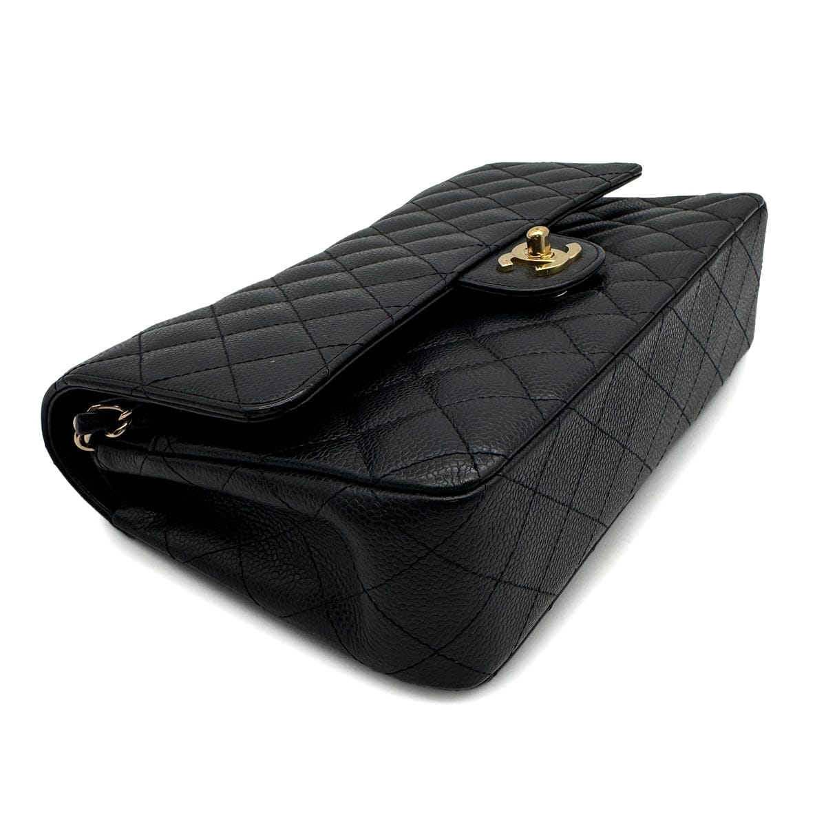 Luxury Promise Japan VINTAGE CHANEL CLASSIC FLAP MEDIUM CHAIN SHOULDER BAG BLACK CAVIAR SKIN GOLD HARDWARE 90313862