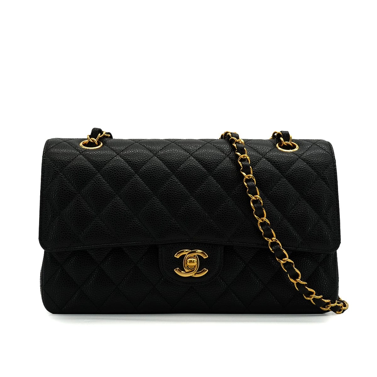 Luxury Promise Japan VINTAGE CHANEL CLASSIC FLAP MEDIUM CHAIN SHOULDER BAG BLACK CAVIAR SKIN GOLD HARDWARE 90345073
