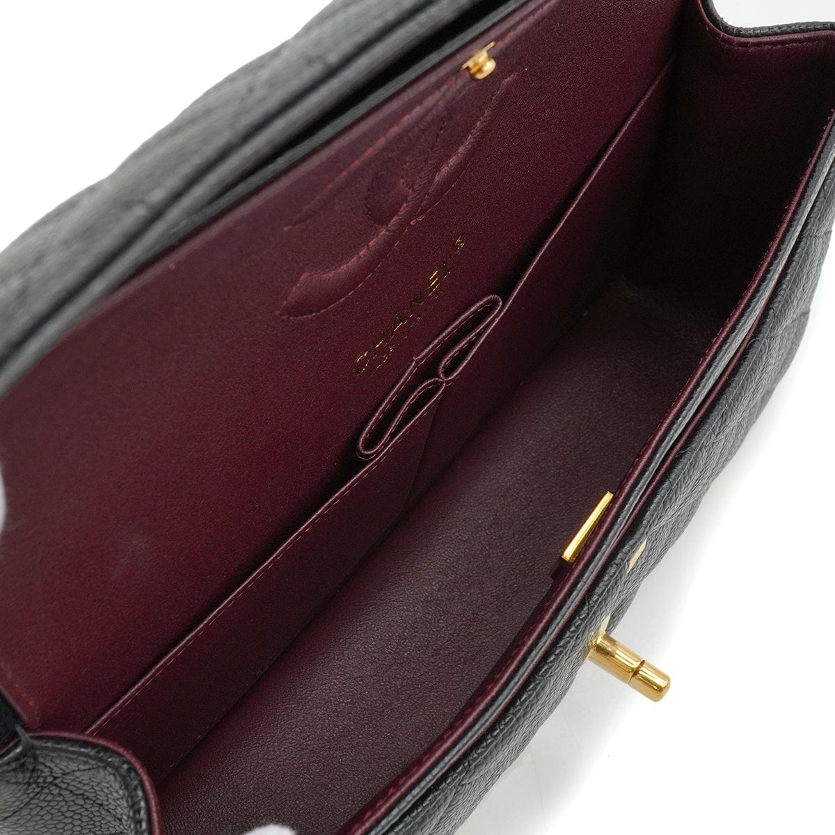 Luxury Promise Japan VINTAGE CHANEL CLASSIC FLAP MEDIUM CHAIN SHOULDER BAG BLACK CAVIAR SKIN GOLD HARDWARE 90345073