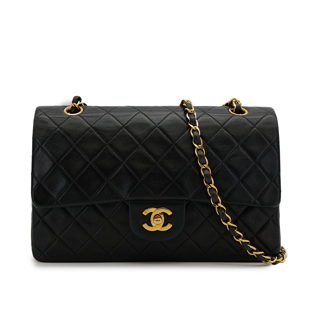 Luxury Promise Japan VINTAGE CHANEL CLASSIC FLAP MEDIUM CHAIN SHOULDER BAG BLACK LAMB SKIN GOLD HARDWARE 90317914