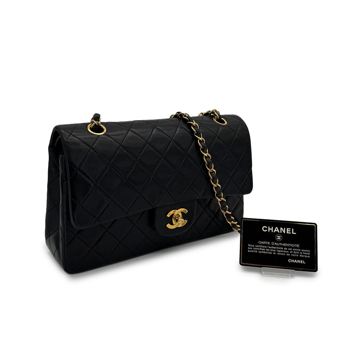 Luxury Promise Japan VINTAGE CHANEL CLASSIC FLAP MEDIUM CHAIN SHOULDER BAG BLACK LAMB SKIN GOLD HARDWARE 90317914
