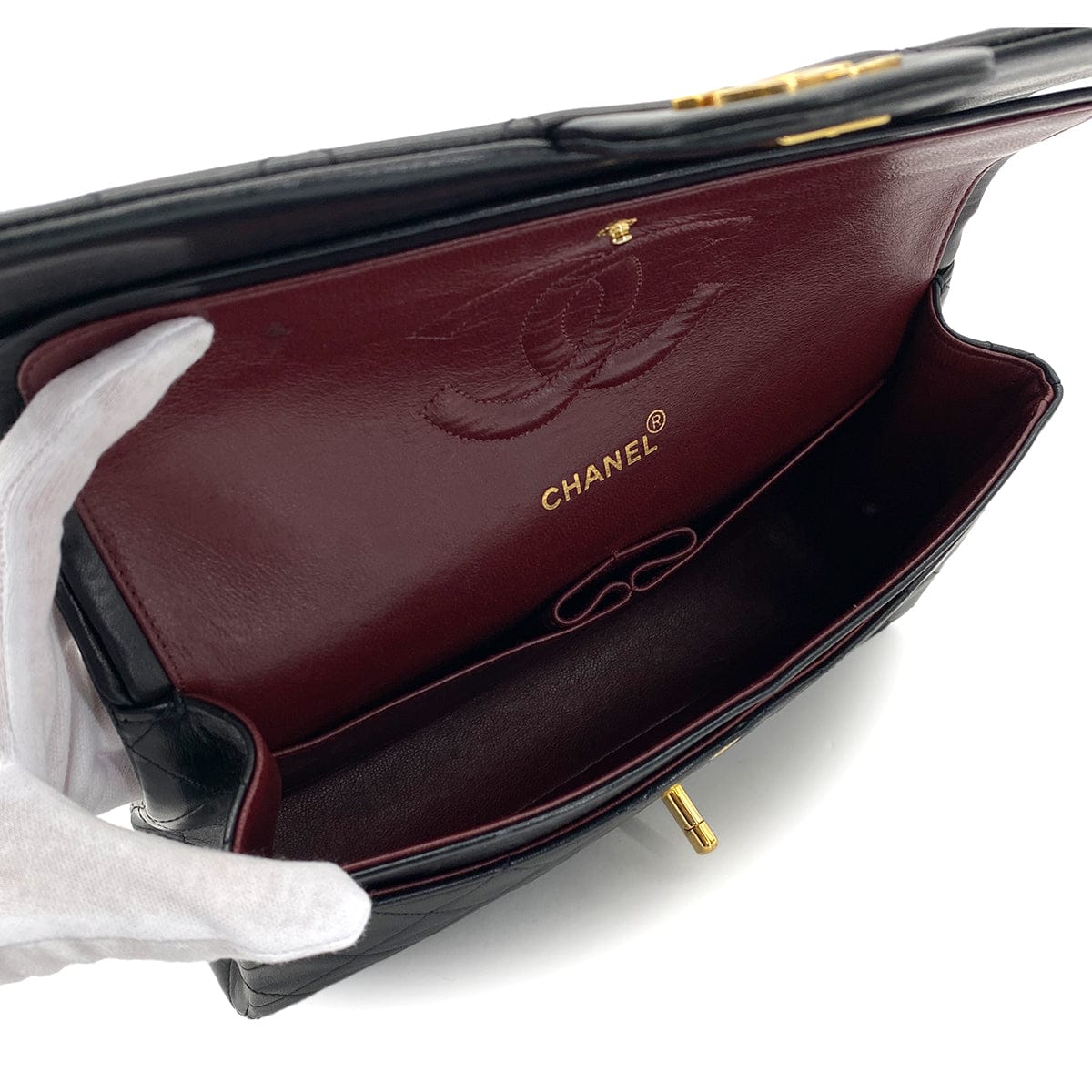 Luxury Promise Japan VINTAGE CHANEL CLASSIC FLAP MEDIUM CHAIN SHOULDER BAG BLACK LAMB SKIN GOLD HARDWARE 90318724