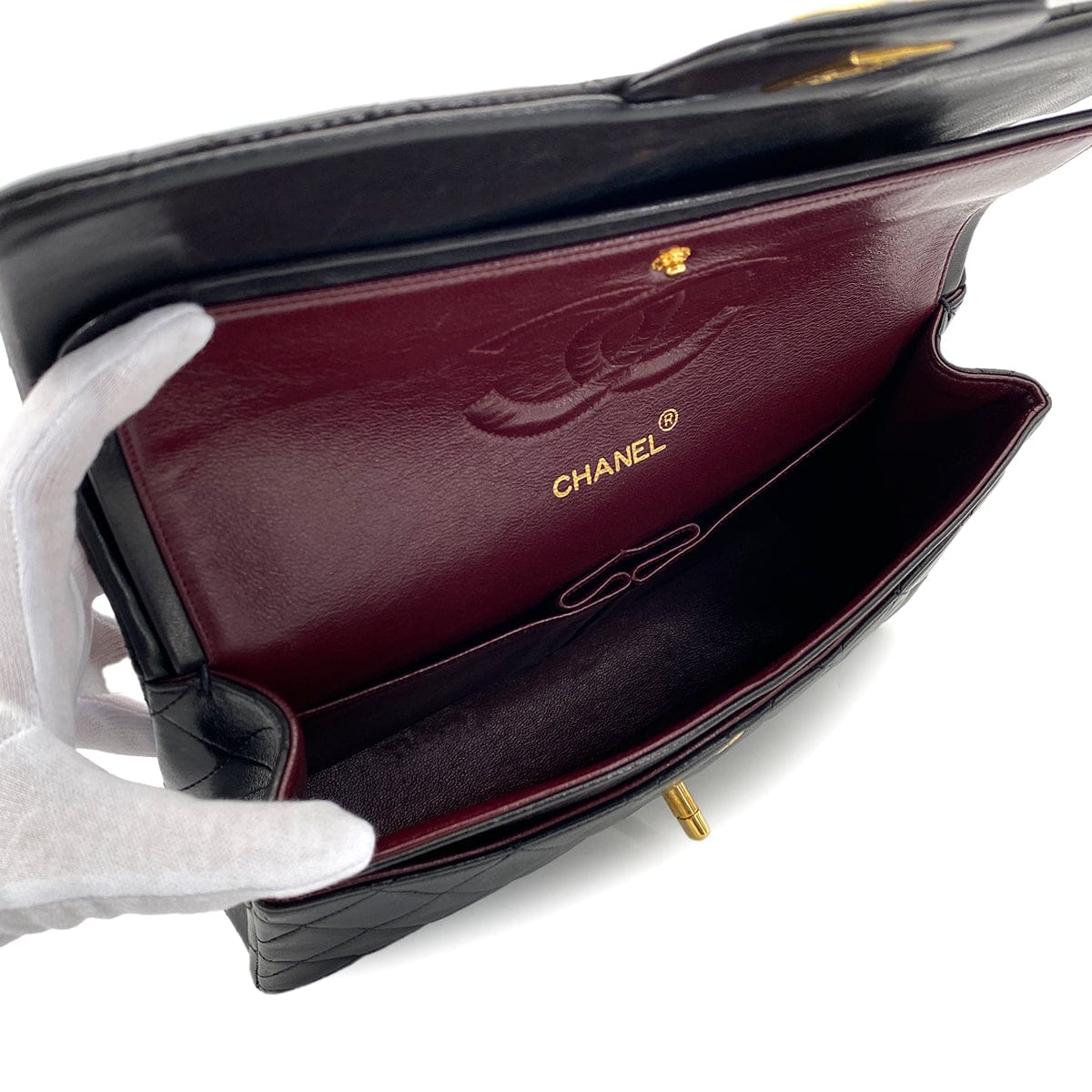 Luxury Promise Japan VINTAGE CHANEL CLASSIC FLAP MEDIUM CHAIN SHOULDER BAG BLACK LAMB SKIN GOLD HARDWARE 90318733