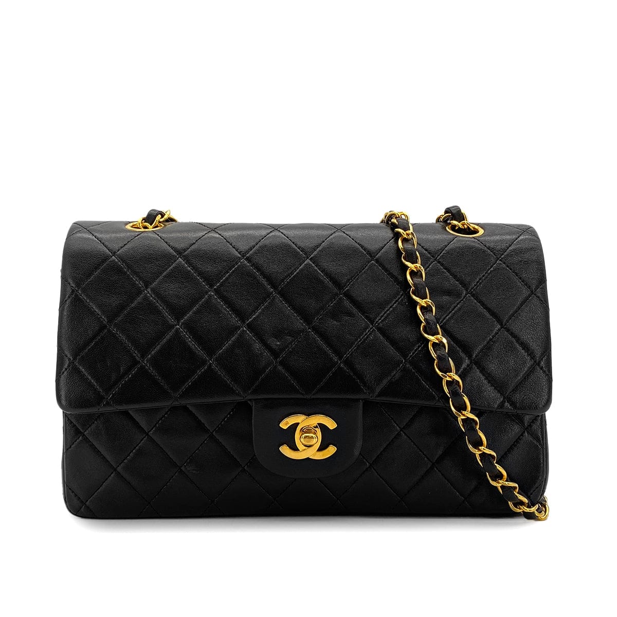 Luxury Promise Japan VINTAGE CHANEL CLASSIC FLAP MEDIUM CHAIN SHOULDER BAG BLACK LAMB SKIN GOLD HARDWARE 90322292