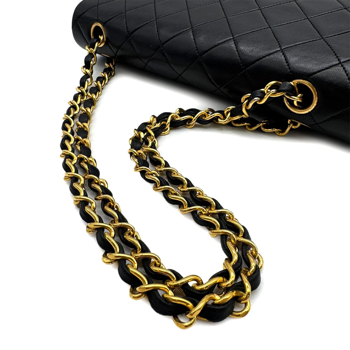 Luxury Promise Japan VINTAGE CHANEL CLASSIC FLAP MEDIUM CHAIN SHOULDER BAG BLACK LAMB SKIN GOLD HARDWARE 90323456