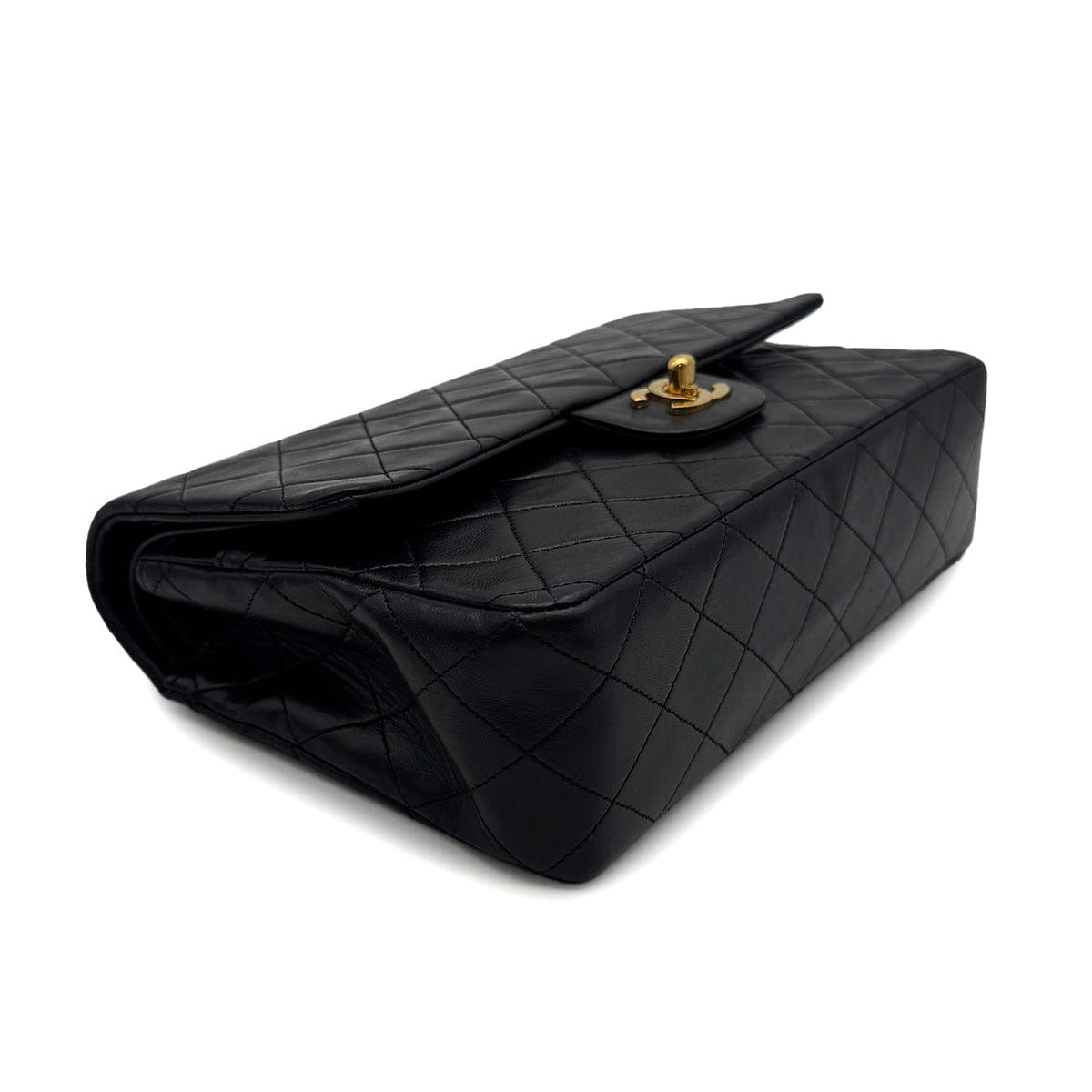 Luxury Promise Japan VINTAGE CHANEL CLASSIC FLAP MEDIUM CHAIN SHOULDER BAG BLACK LAMB SKIN GOLD HARDWARE 90323456