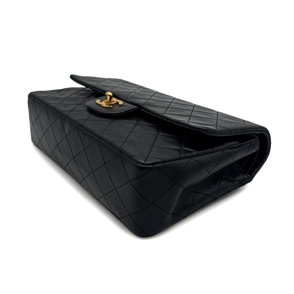 Luxury Promise Japan VINTAGE CHANEL CLASSIC FLAP MEDIUM CHAIN SHOULDER BAG BLACK LAMB SKIN GOLD HARDWARE 90323456