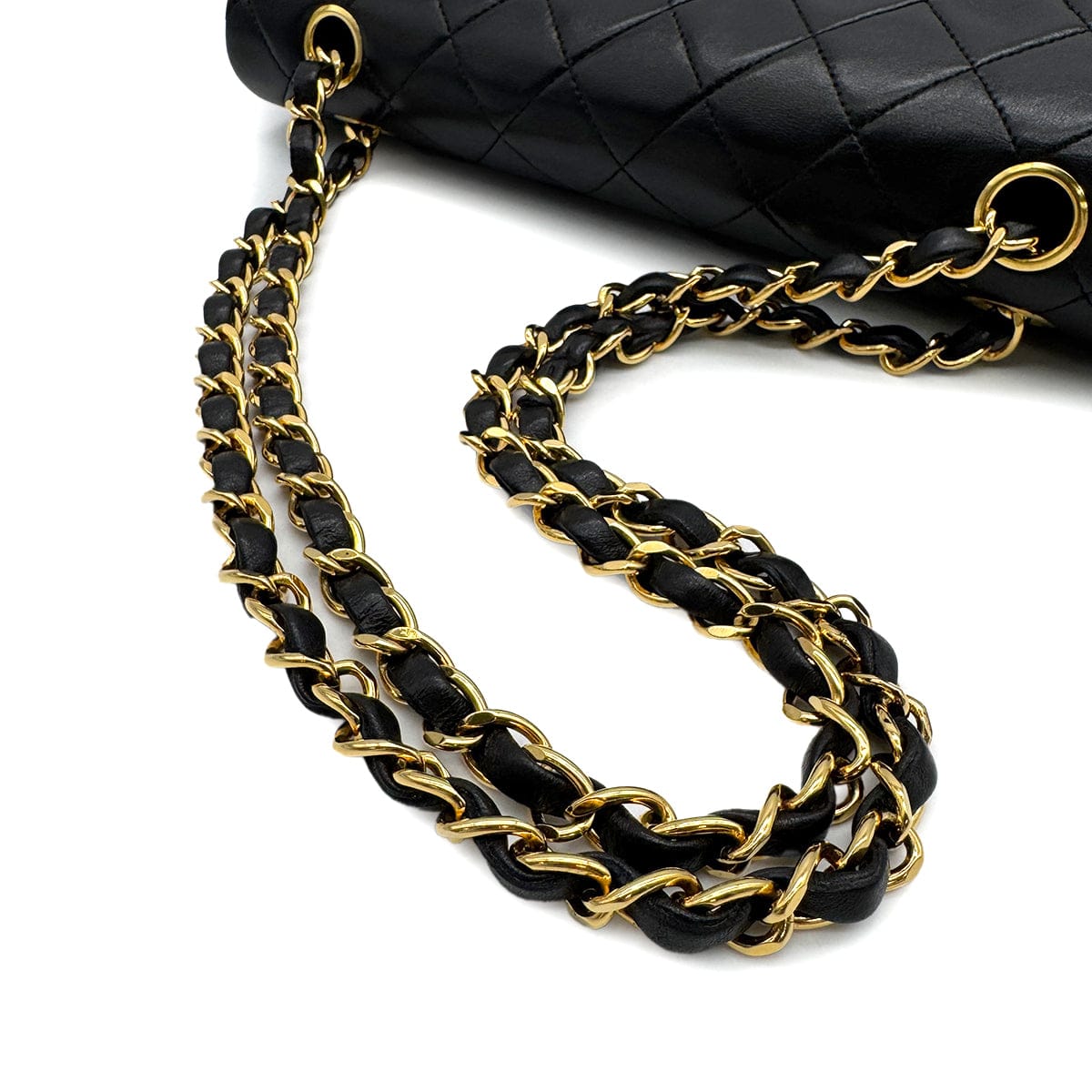 Luxury Promise Japan VINTAGE CHANEL CLASSIC FLAP MEDIUM CHAIN SHOULDER BAG BLACK LAMB SKIN GOLD HARDWARE 90323981