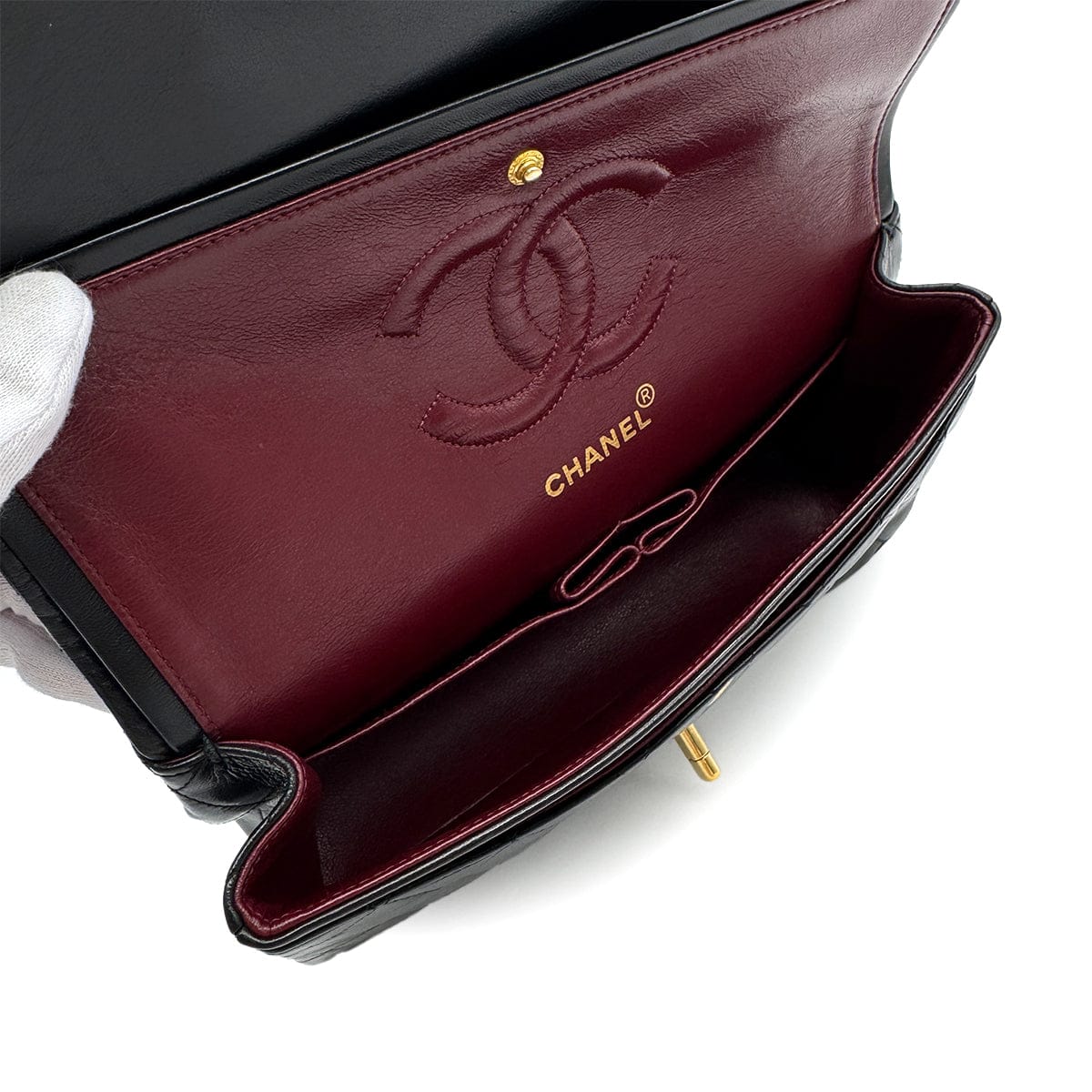 Luxury Promise Japan VINTAGE CHANEL CLASSIC FLAP MEDIUM CHAIN SHOULDER BAG BLACK LAMB SKIN GOLD HARDWARE 90323981
