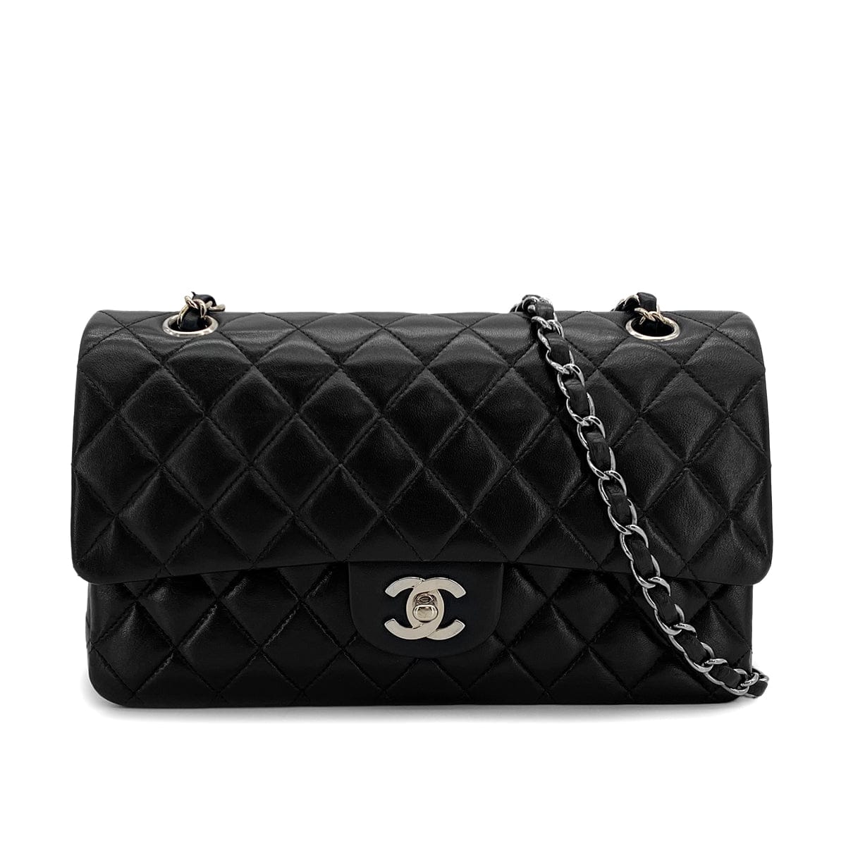 Luxury Promise Japan VINTAGE CHANEL CLASSIC FLAP MEDIUM CHAIN SHOULDER BAG BLACK LAMB SKIN GOLD HARDWARE 90324277