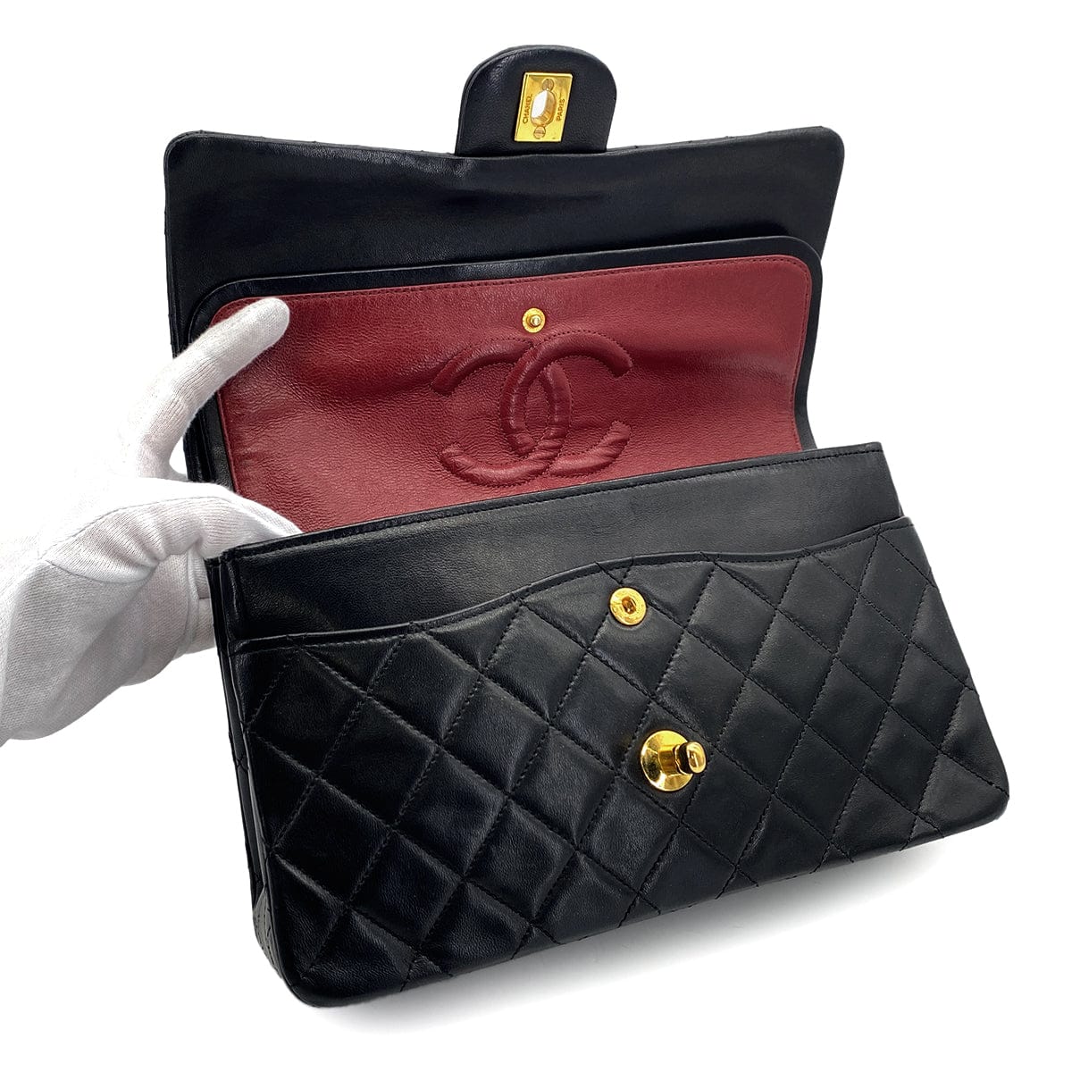 Luxury promise Japan VINTAGE CHANEL CLASSIC FLAP MEDIUM CHAIN SHOULDER BAG BLACK LAMB SKIN GOLD HARDWARE 90324800