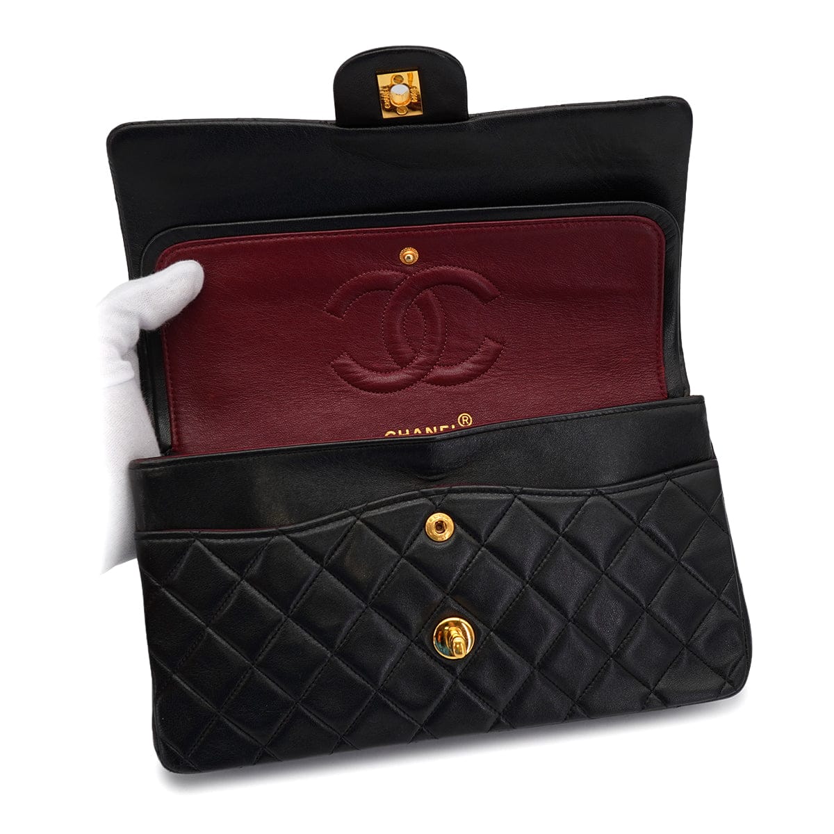 Luxury Promise Japan VINTAGE CHANEL CLASSIC FLAP MEDIUM CHAIN SHOULDER BAG BLACK LAMB SKIN GOLD HARDWARE 90326857