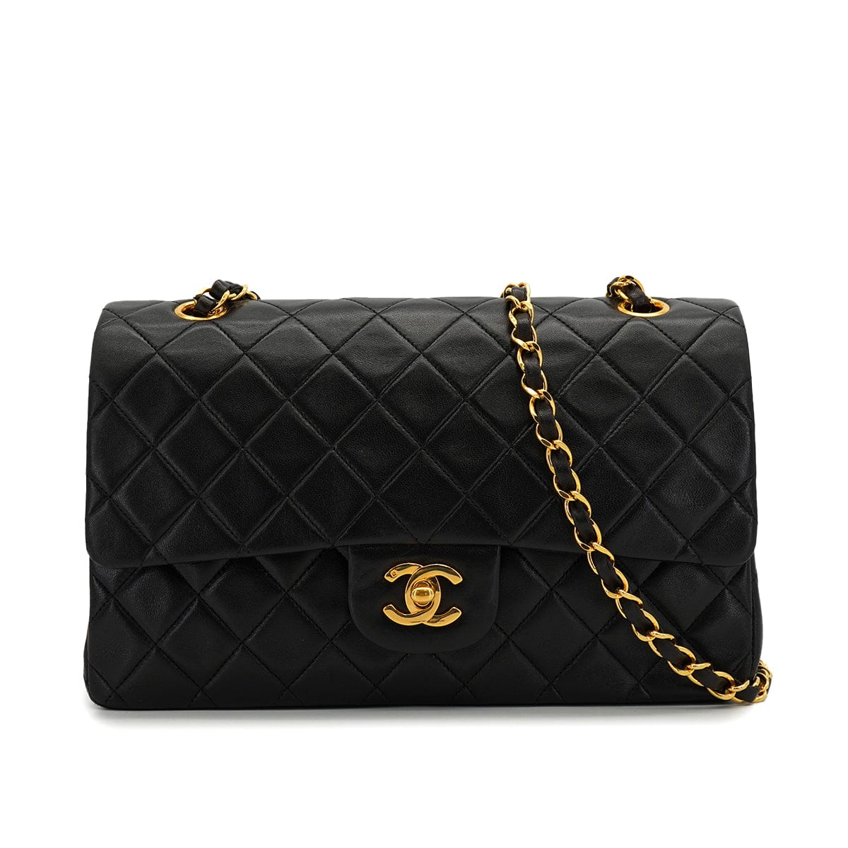 Luxury Promise Japan VINTAGE CHANEL CLASSIC FLAP MEDIUM CHAIN SHOULDER BAG BLACK LAMB SKIN GOLD HARDWARE 90326857