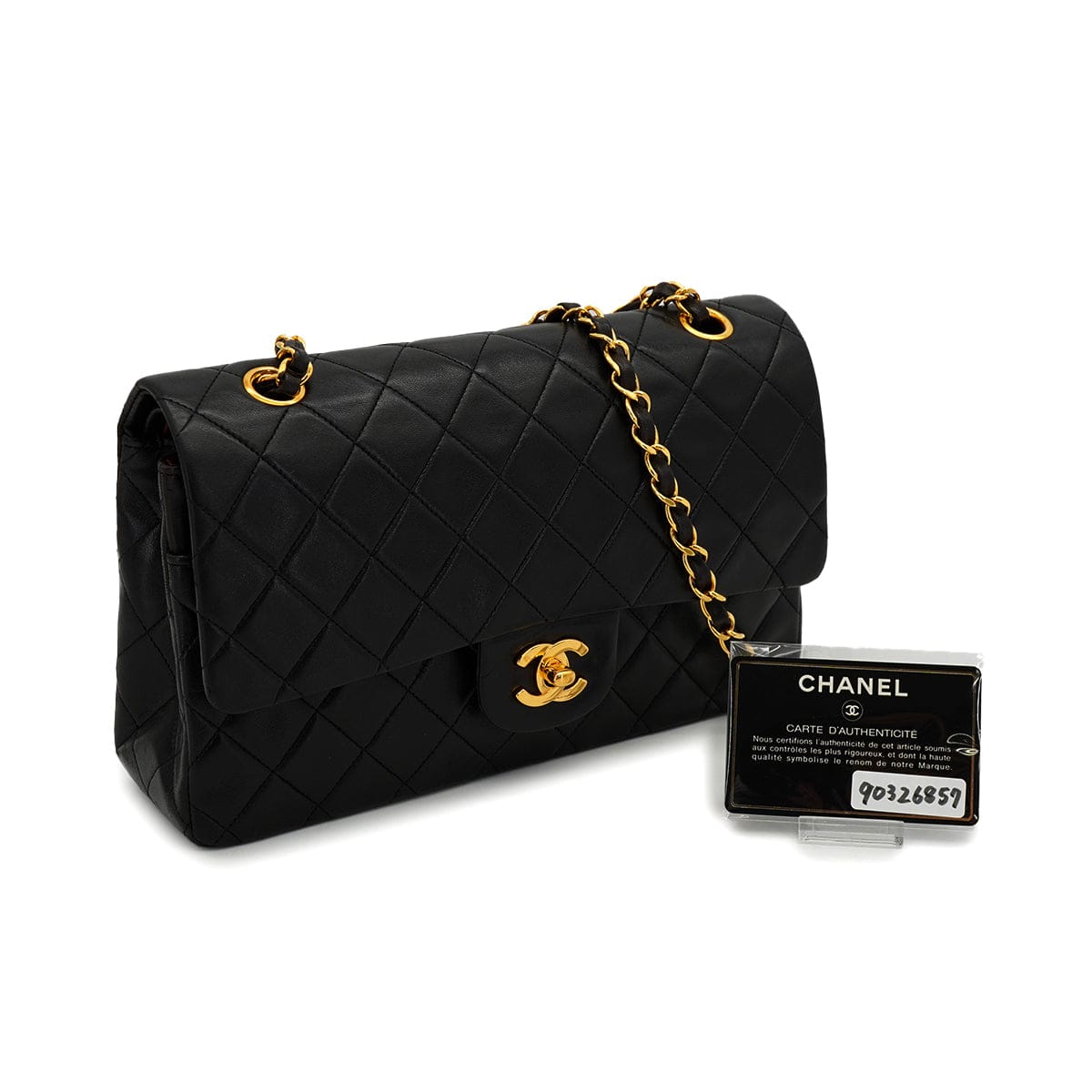Luxury Promise Japan VINTAGE CHANEL CLASSIC FLAP MEDIUM CHAIN SHOULDER BAG BLACK LAMB SKIN GOLD HARDWARE 90326857