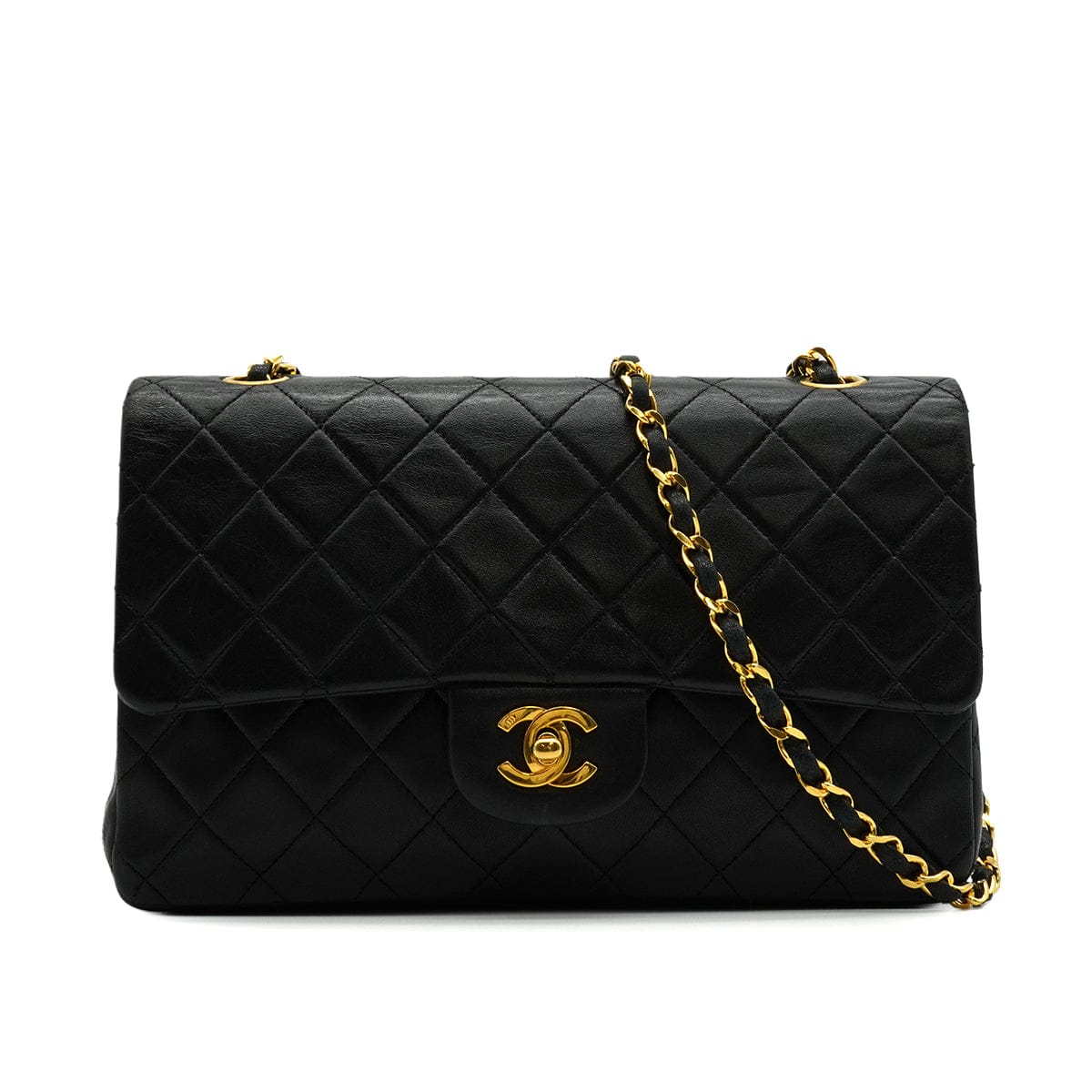 Luxury Promise Japan VINTAGE CHANEL CLASSIC FLAP MEDIUM CHAIN SHOULDER BAG BLACK LAMB SKIN GOLD HARDWARE 90328464