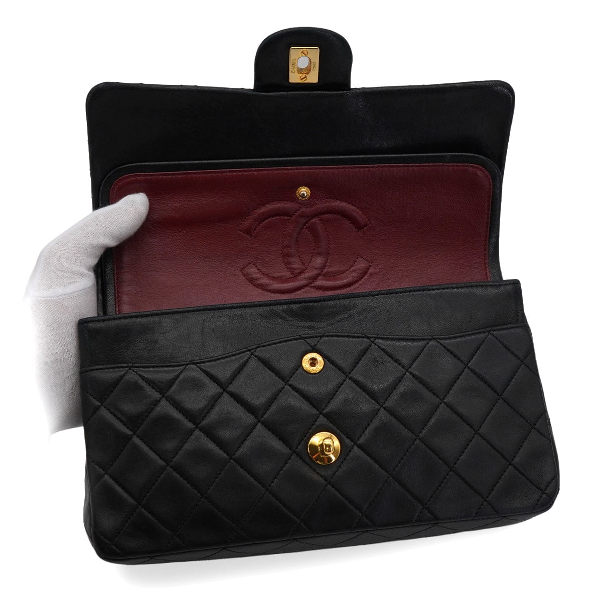 Luxury Promise Japan VINTAGE CHANEL CLASSIC FLAP MEDIUM CHAIN SHOULDER BAG BLACK LAMB SKIN GOLD HARDWARE 90328464